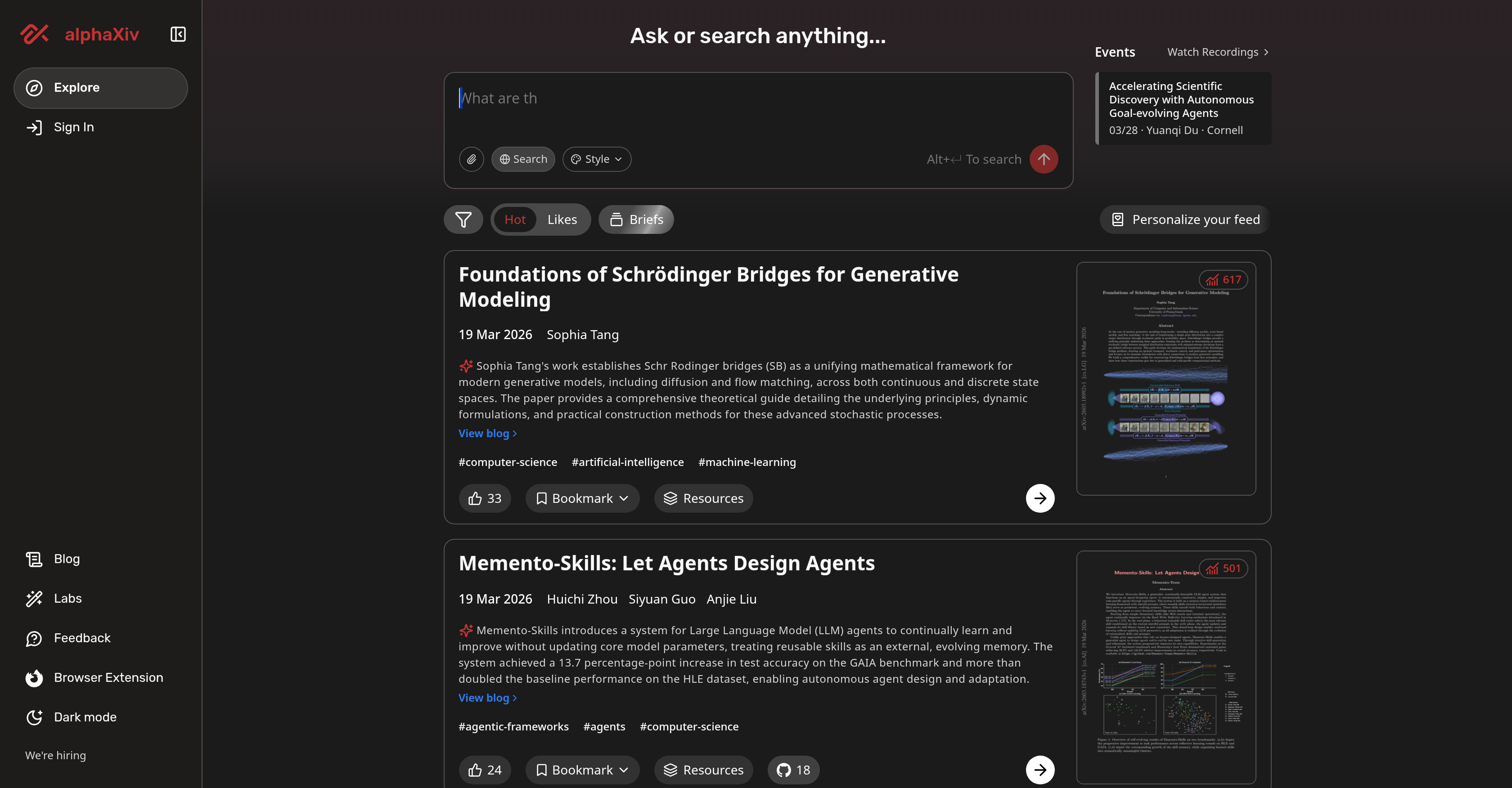 alphaXiv - Screenshot showing the interface and features of this AI tool