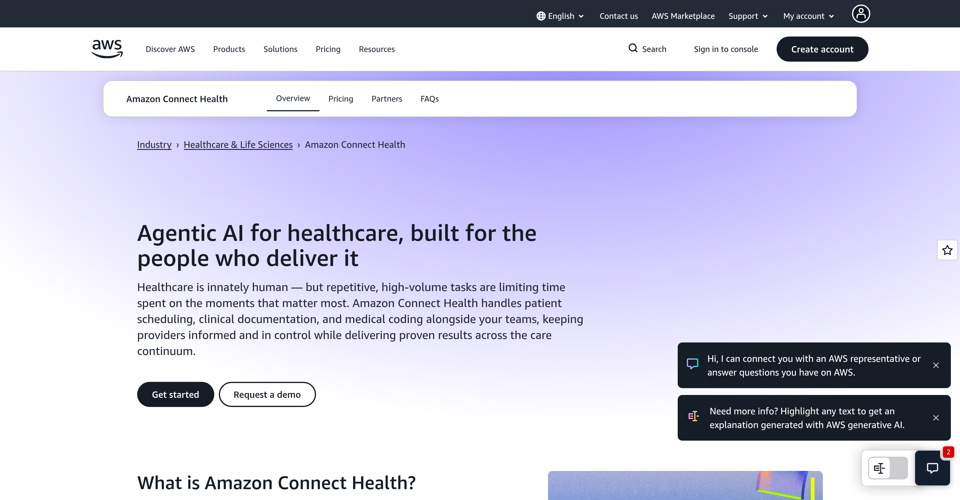Amazon Connect Health - Screenshot showing the interface and features of this AI tool