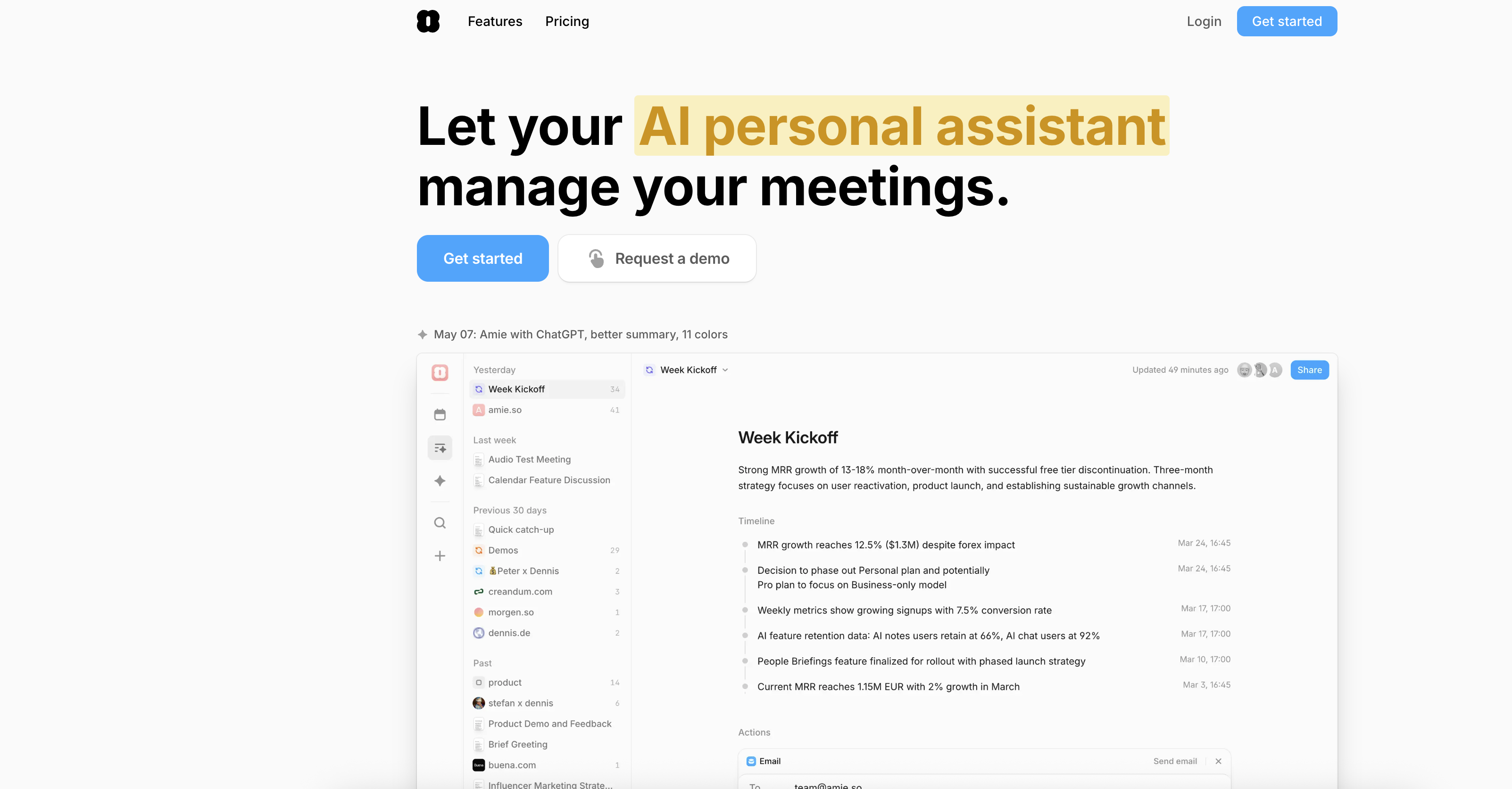 Amie - AI Note Taker - Screenshot showing the interface and features of this AI tool