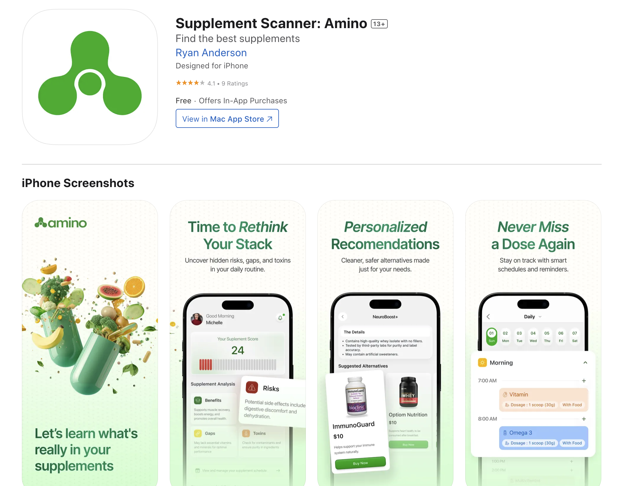 Amino: Supplement Scanner - Screenshot showing the interface and features of this AI tool