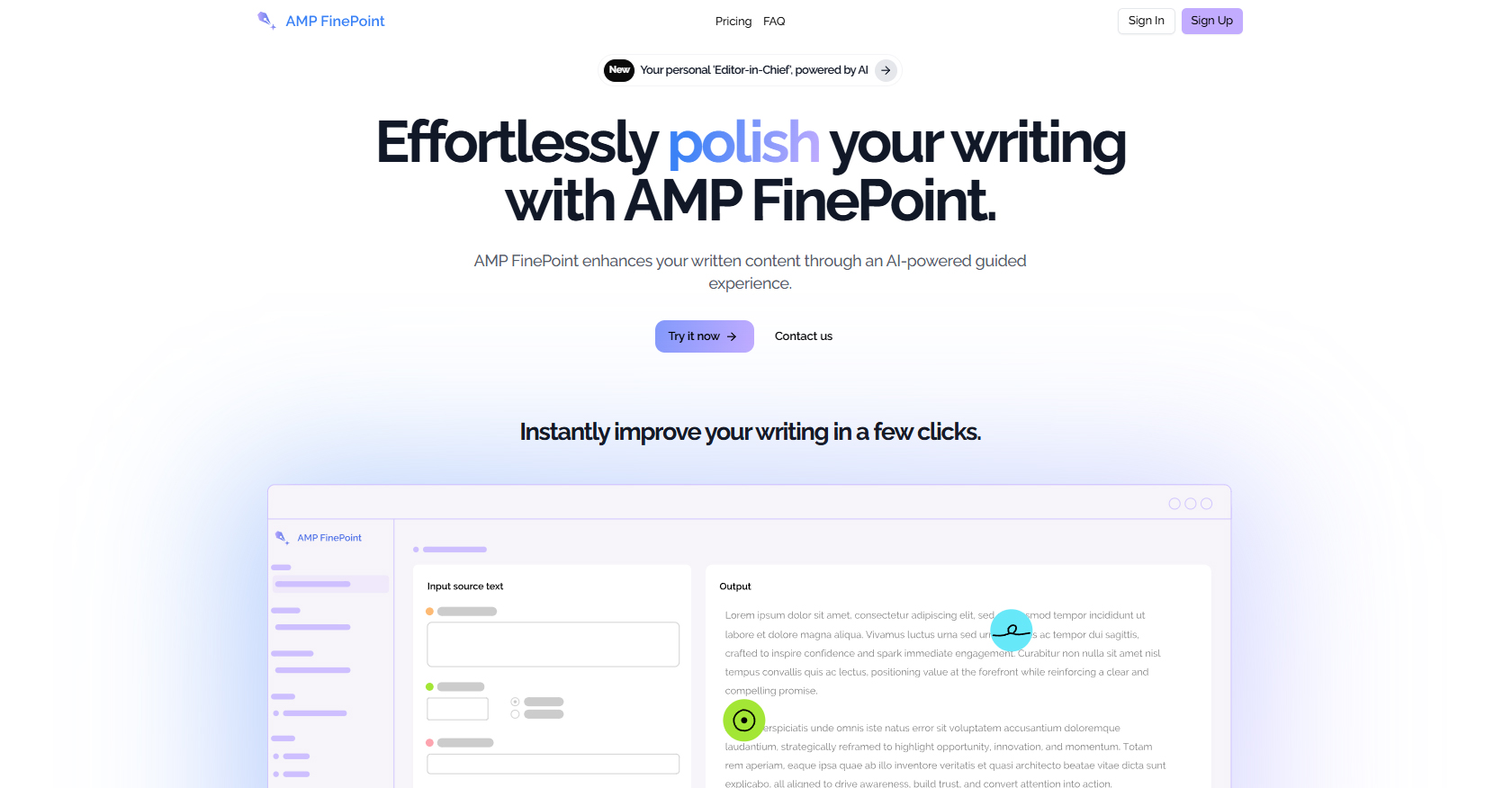 AMP FinePoint - Screenshot showing the interface and features of this AI tool