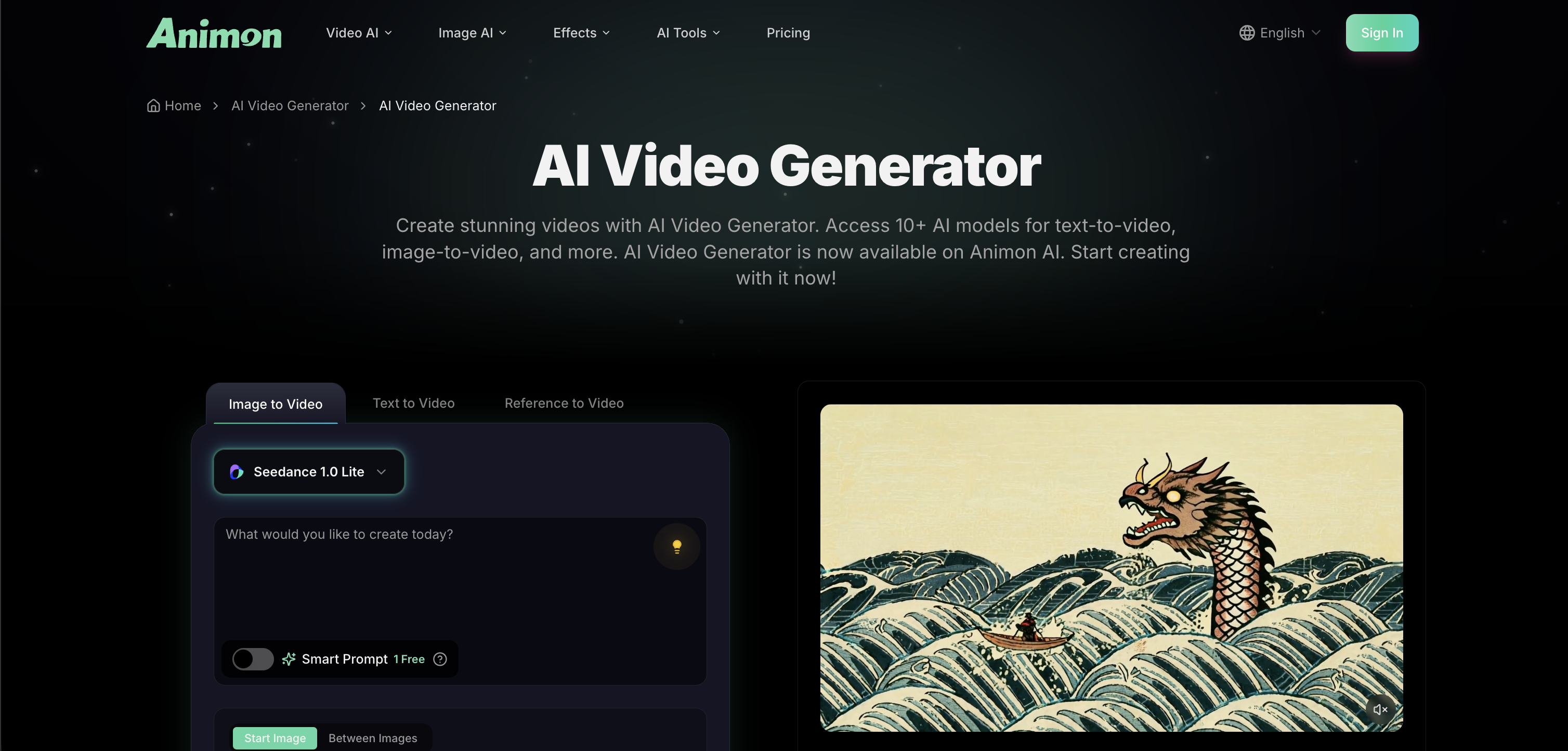 Animon - AI Video Generator - Screenshot showing the interface and features of this AI tool