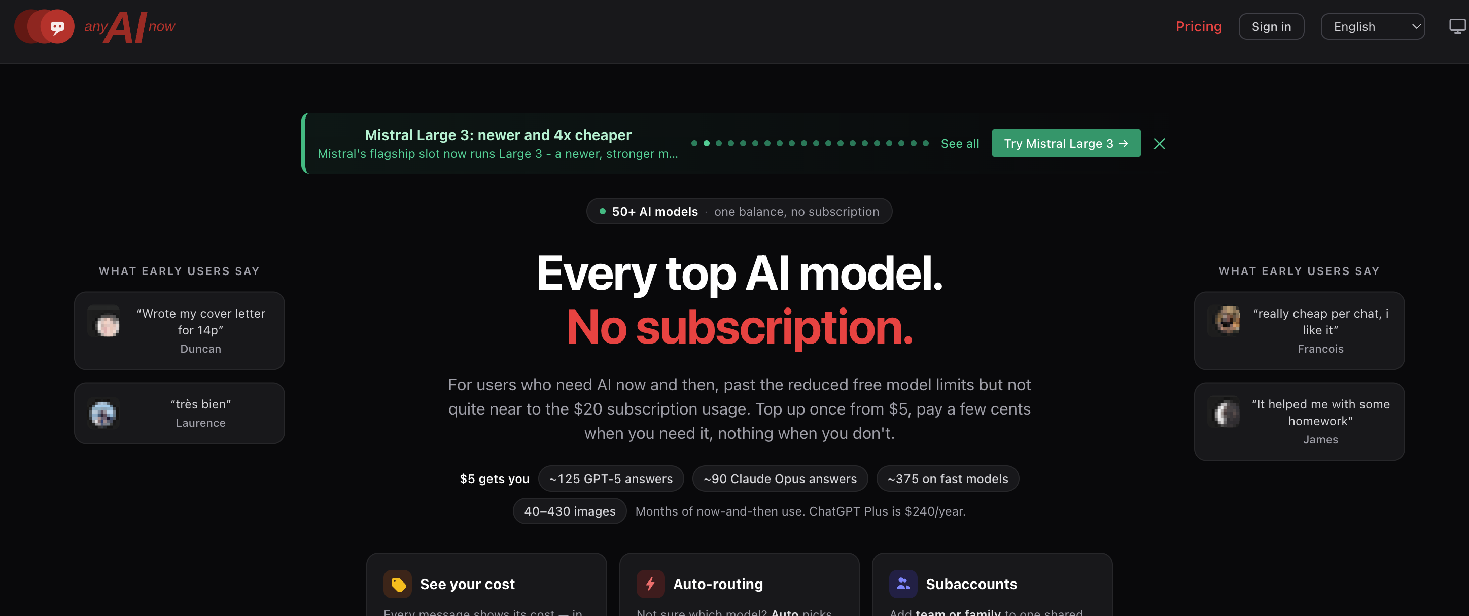 anyAInow - Screenshot showing the interface and features of this AI tool