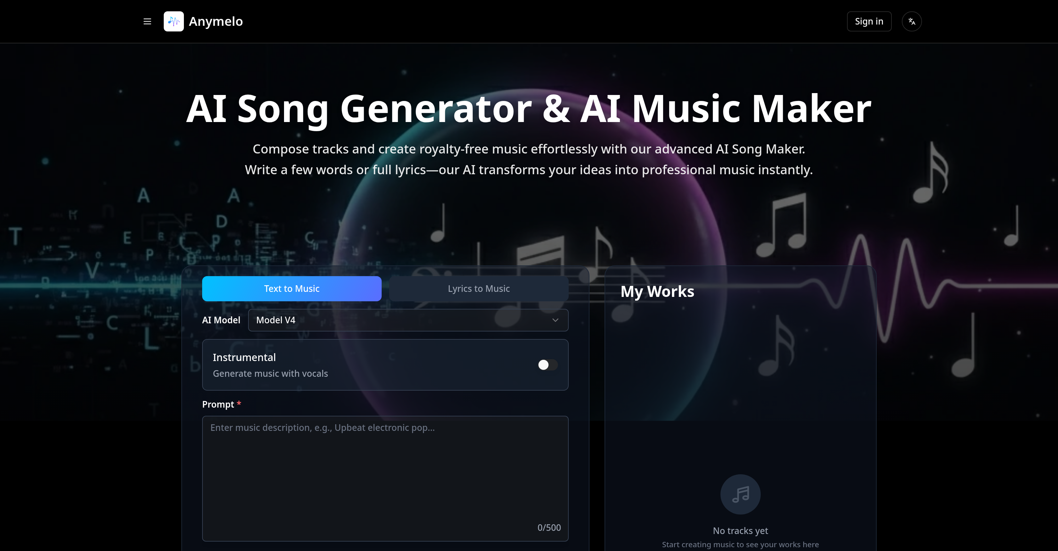 Anymelo - Screenshot showing the interface and features of this AI tool