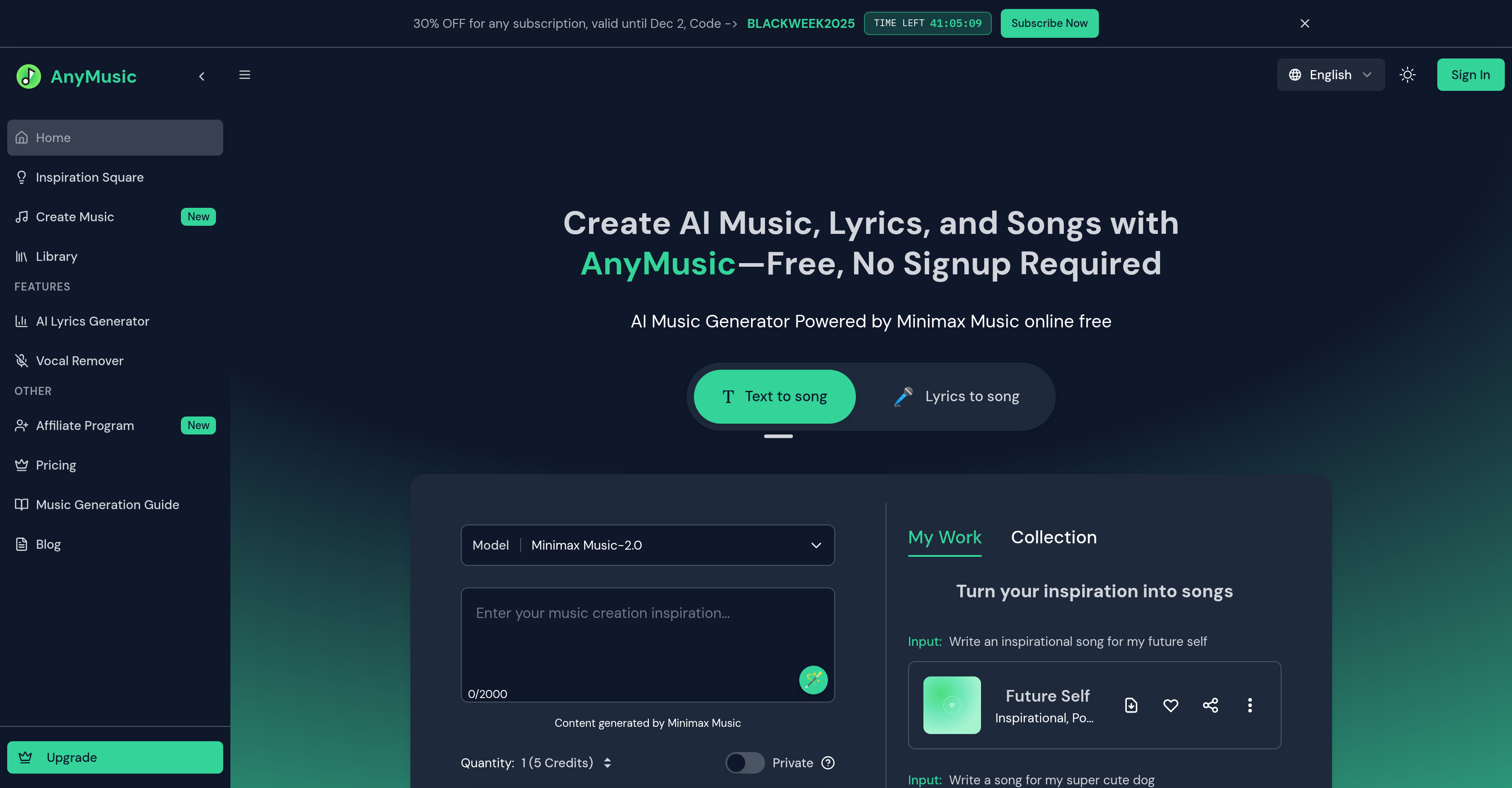 AnyMusic - Screenshot showing the interface and features of this AI tool