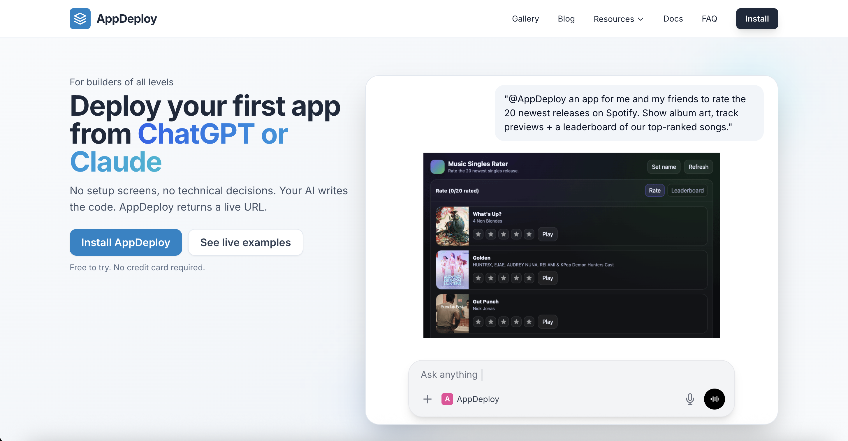 AppDeploy - Screenshot showing the interface and features of this AI tool