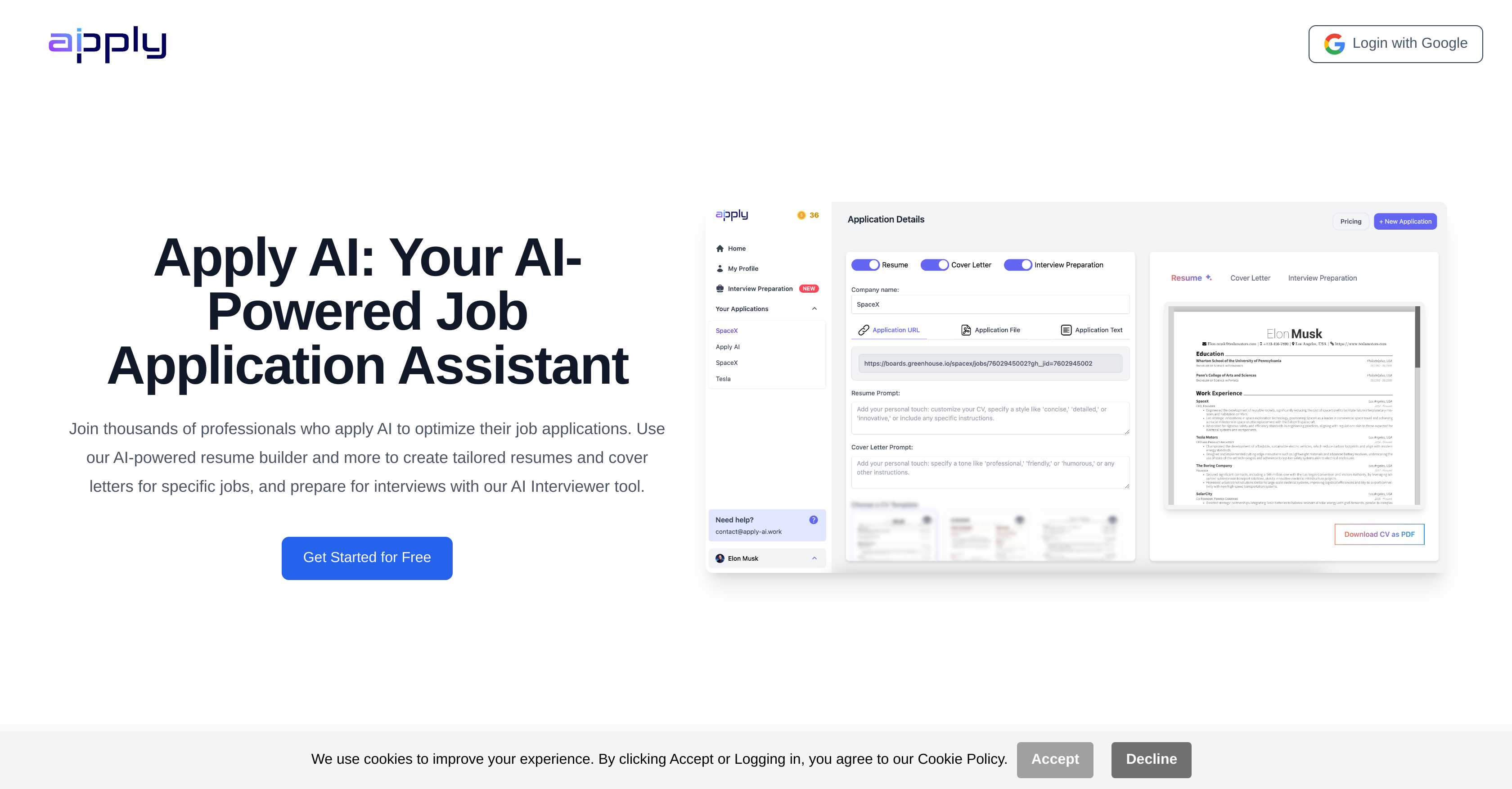 Apply AI - Screenshot showing the interface and features of this AI tool
