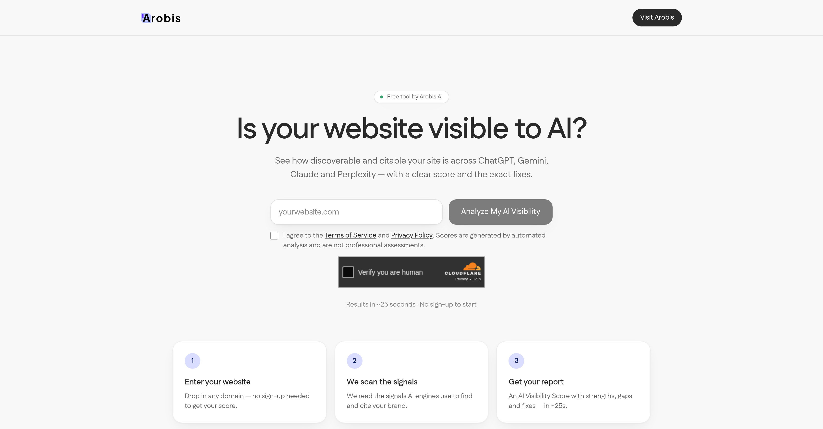 Arobis | AI Visibility Checker - Screenshot showing the interface and features of this AI tool