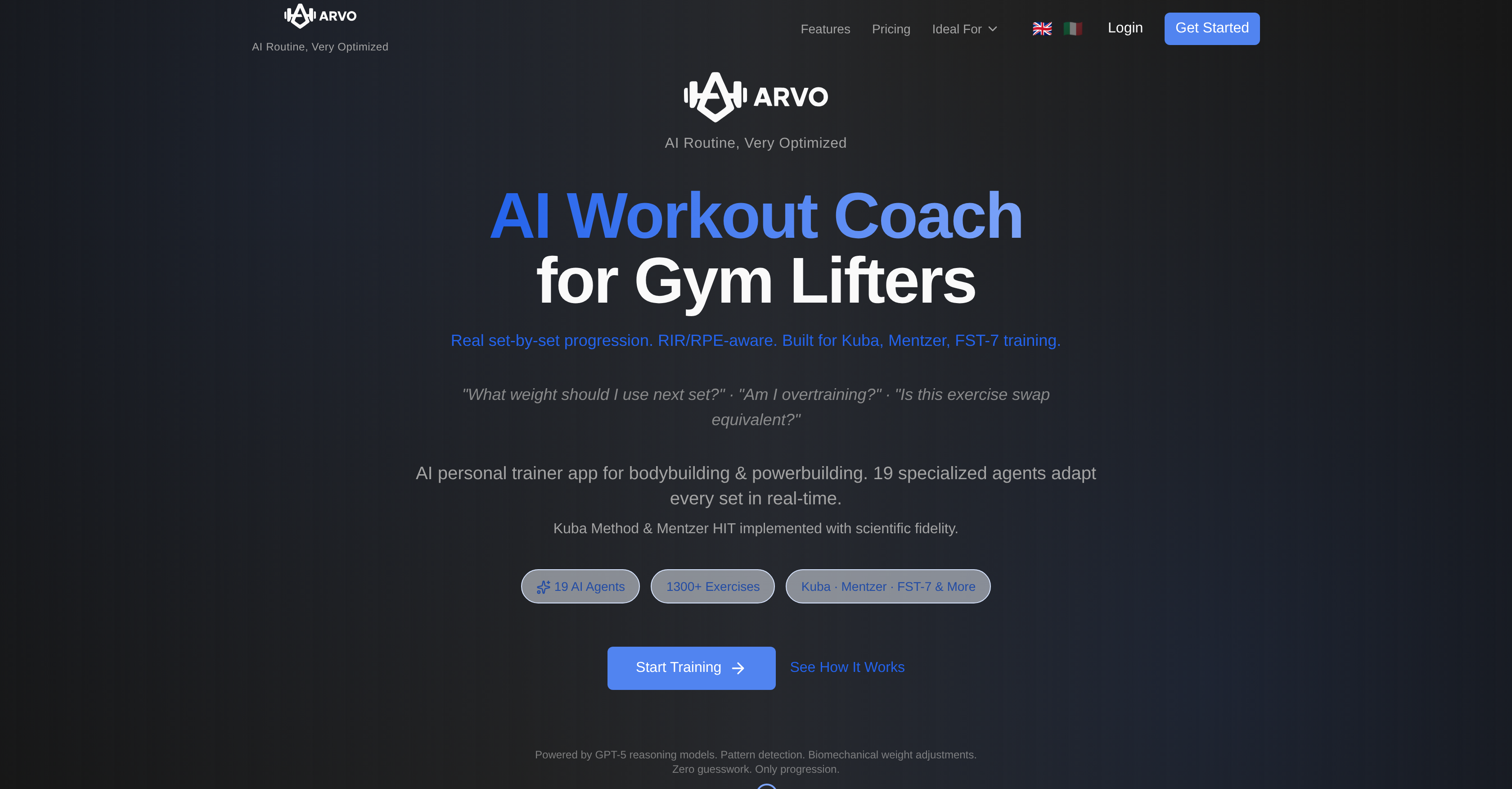 Arvo - AI Personal Trainer - Screenshot showing the interface and features of this AI tool