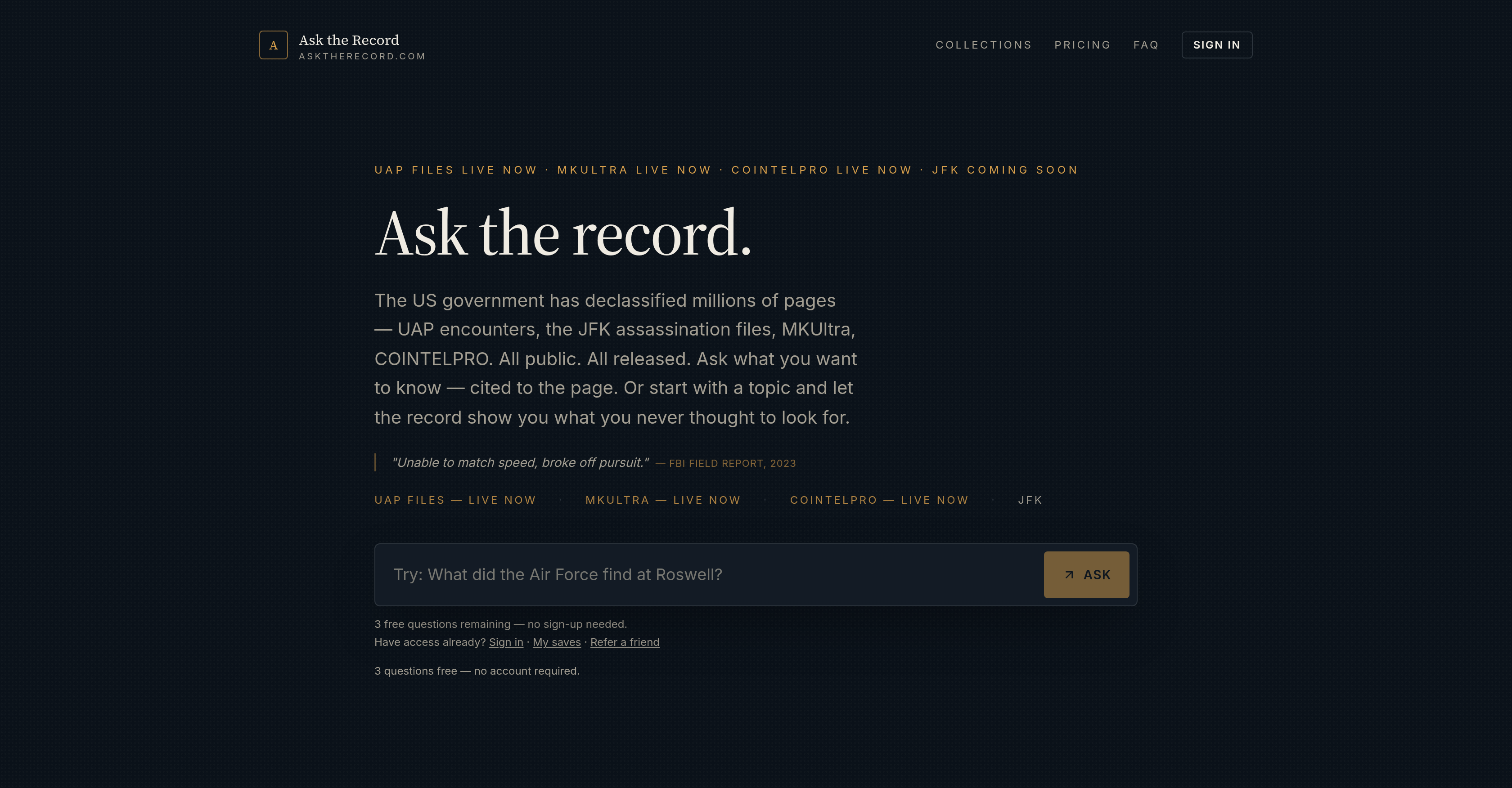 Ask the Record - Screenshot showing the interface and features of this AI tool