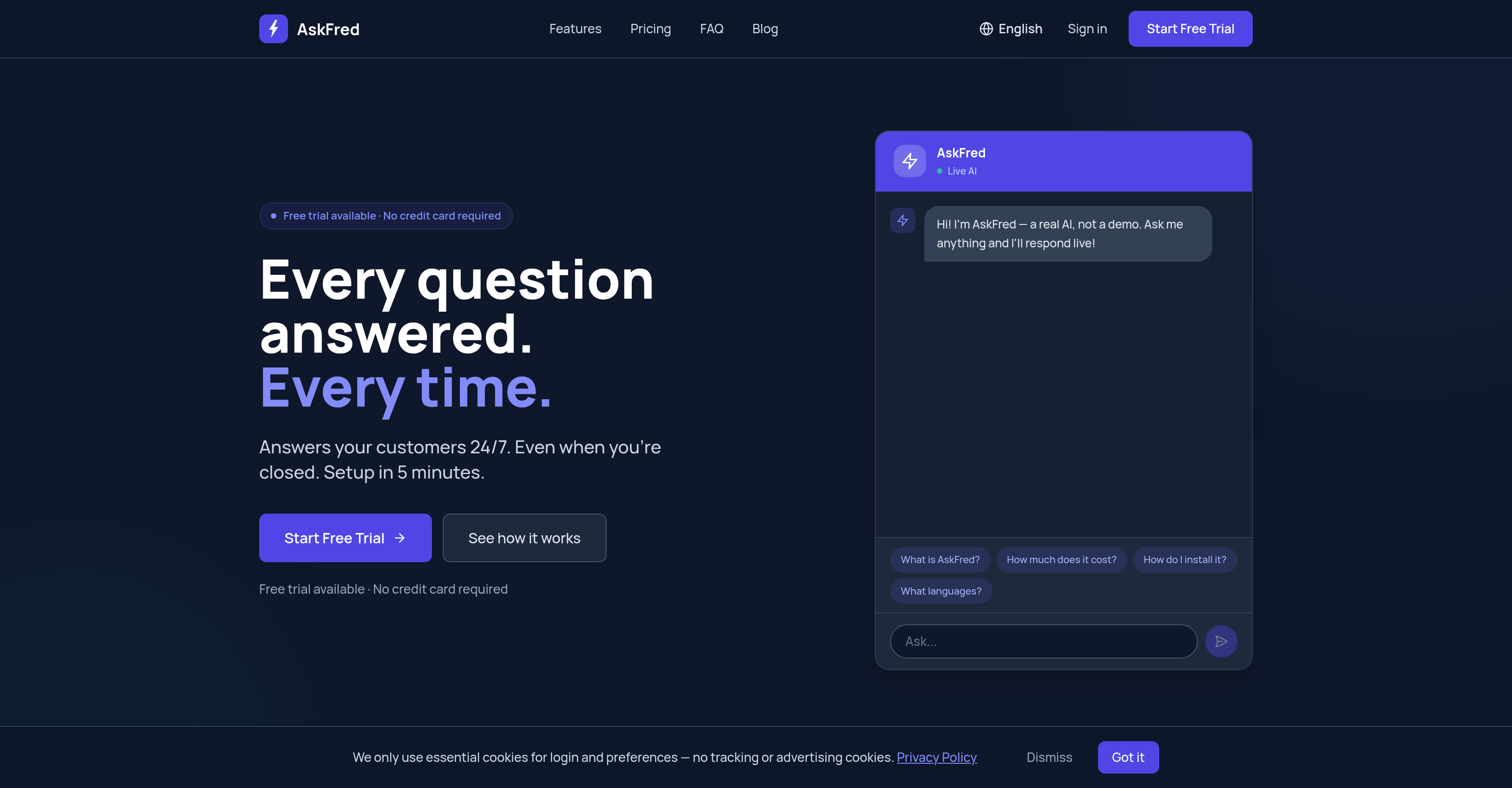 AskFred - Screenshot showing the interface and features of this AI tool