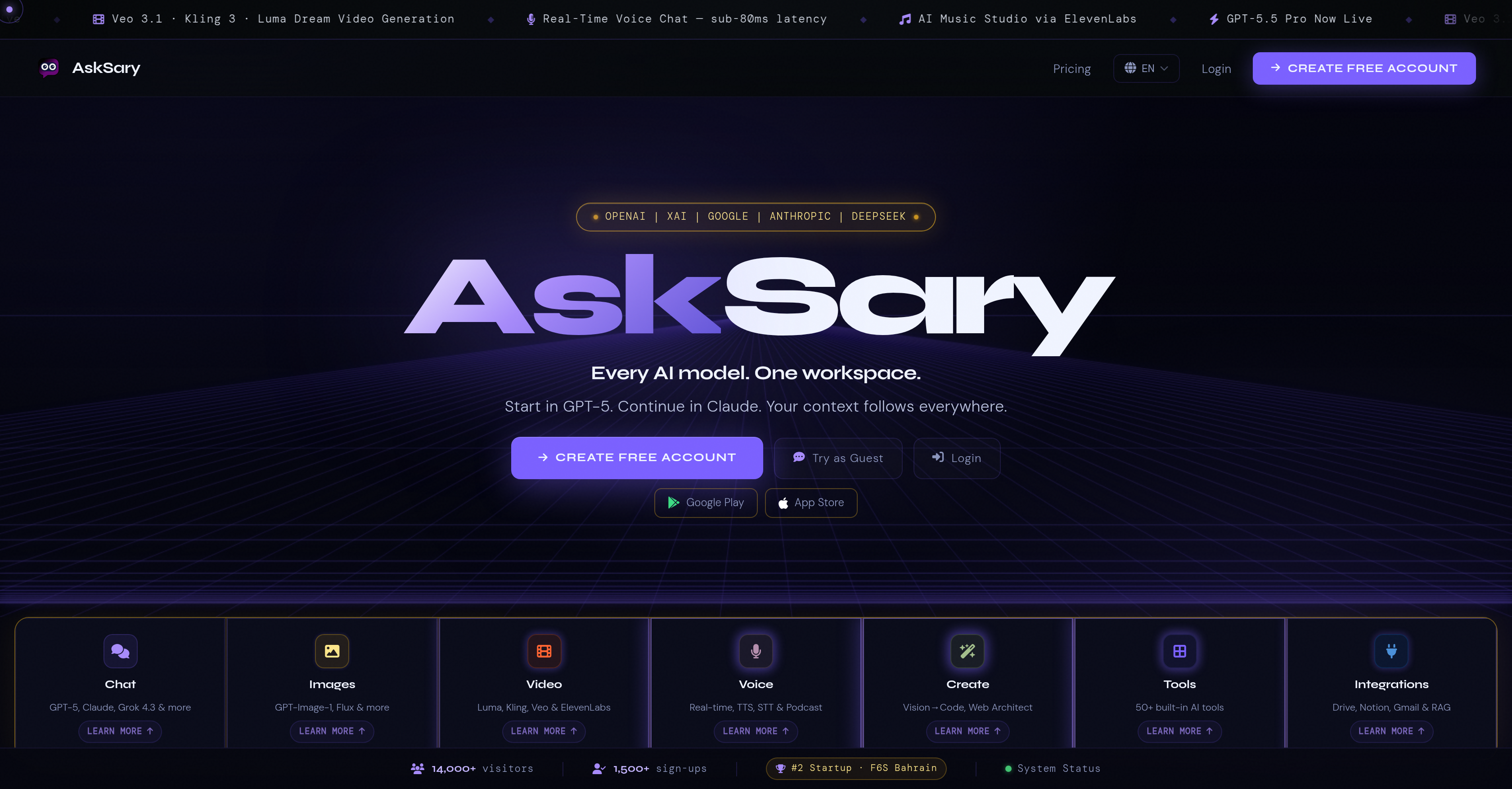AskSary - Screenshot showing the interface and features of this AI tool