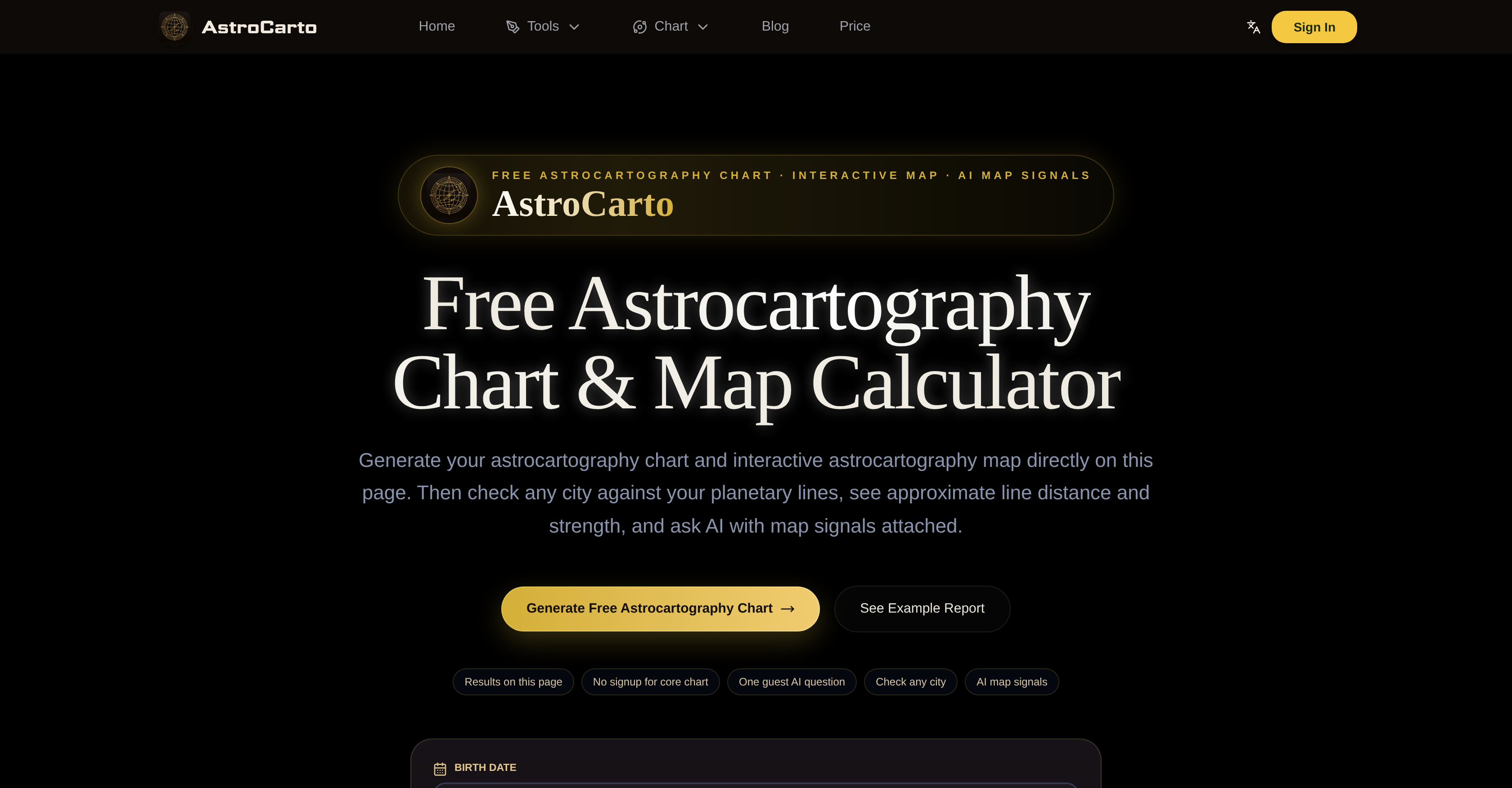 AstroCarto - Screenshot showing the interface and features of this AI tool