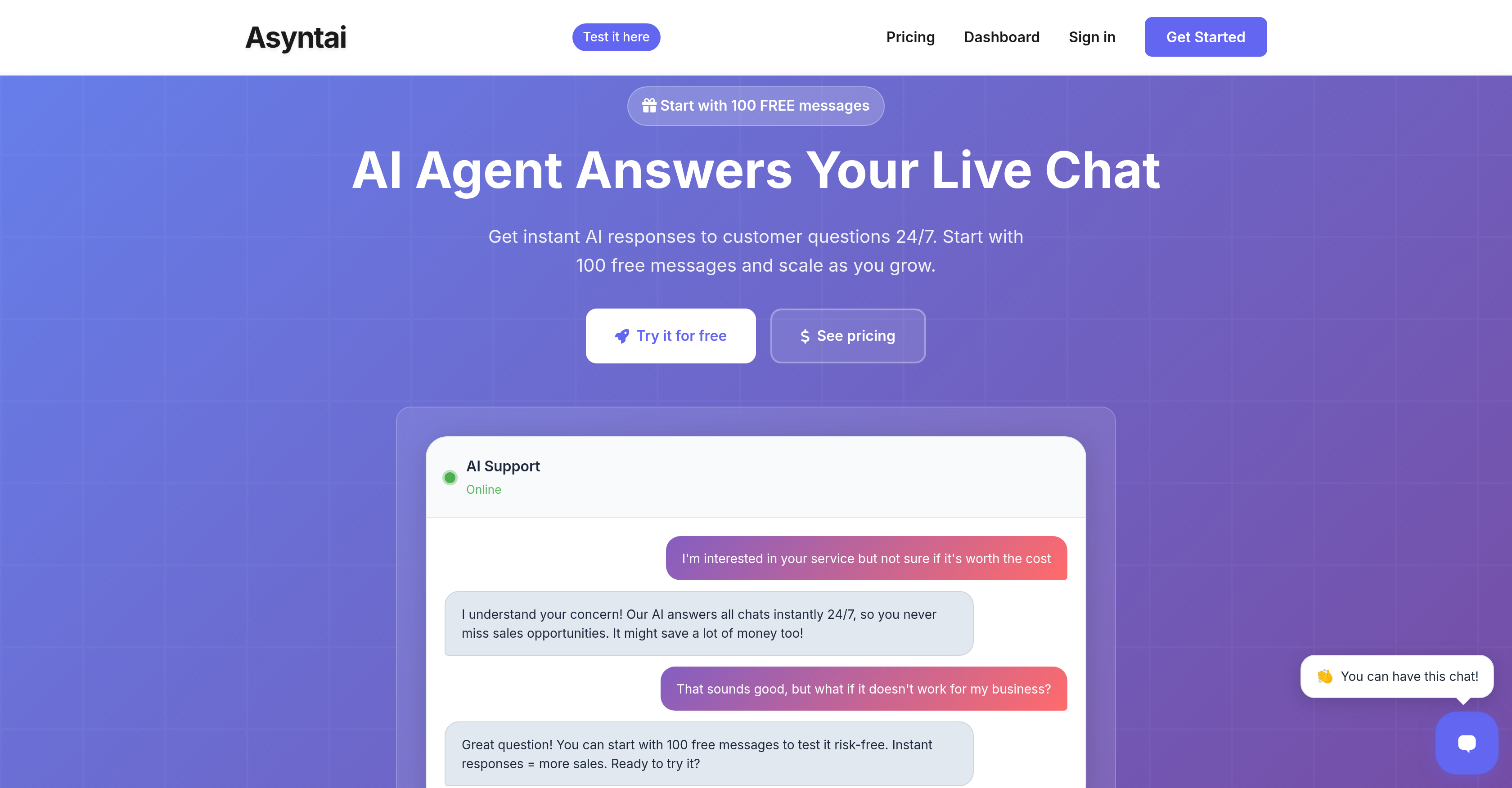 Asyntai - Screenshot showing the interface and features of this AI tool