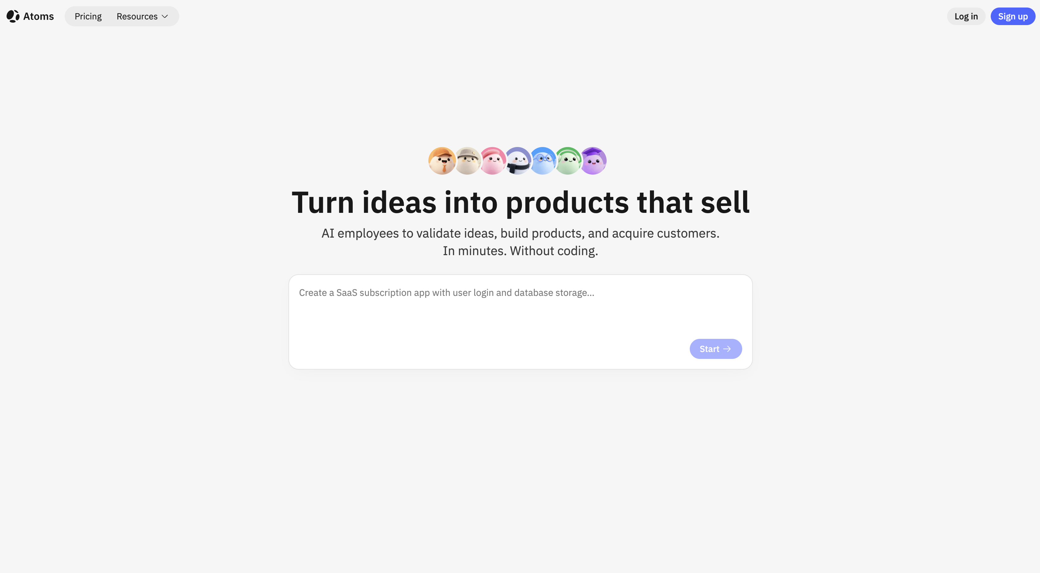Atoms - Screenshot showing the interface and features of this AI tool