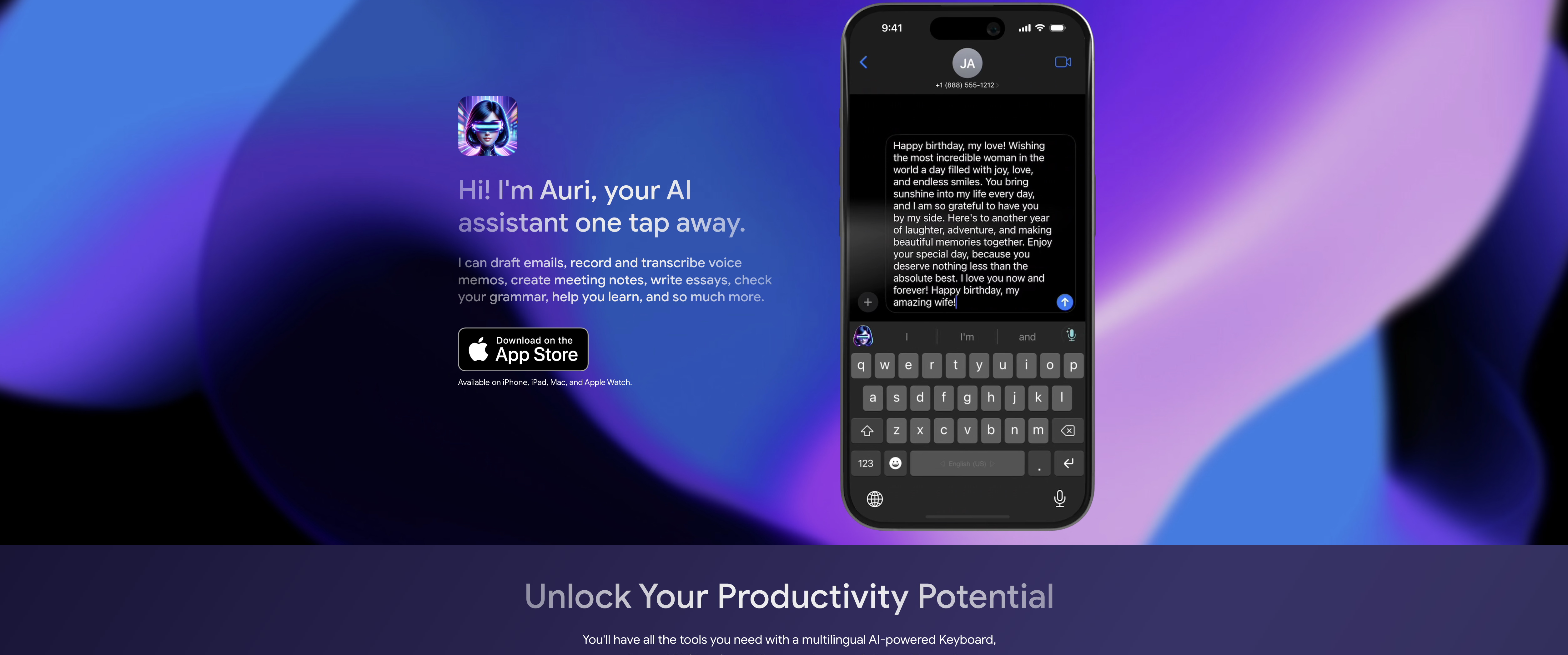 Auri.AI - Screenshot showing the interface and features of this AI tool