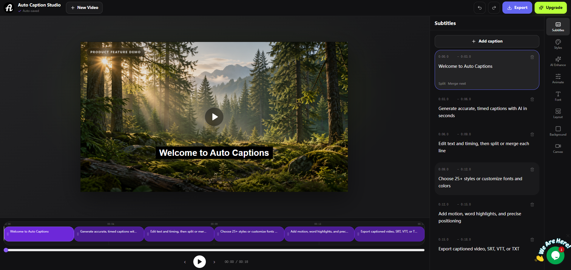 Auto Captioner - Screenshot showing the interface and features of this AI tool