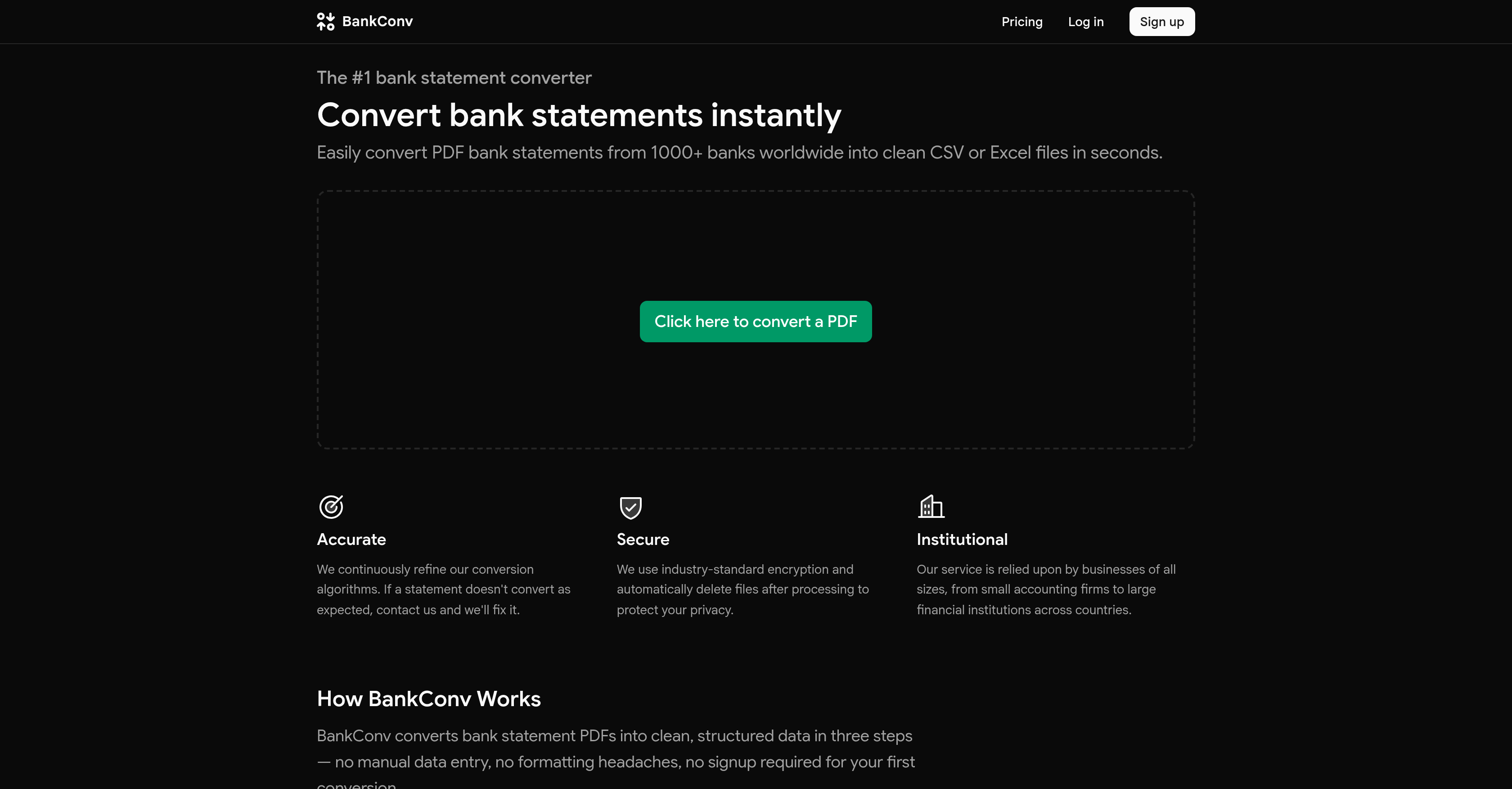 BankConv - Screenshot showing the interface and features of this AI tool