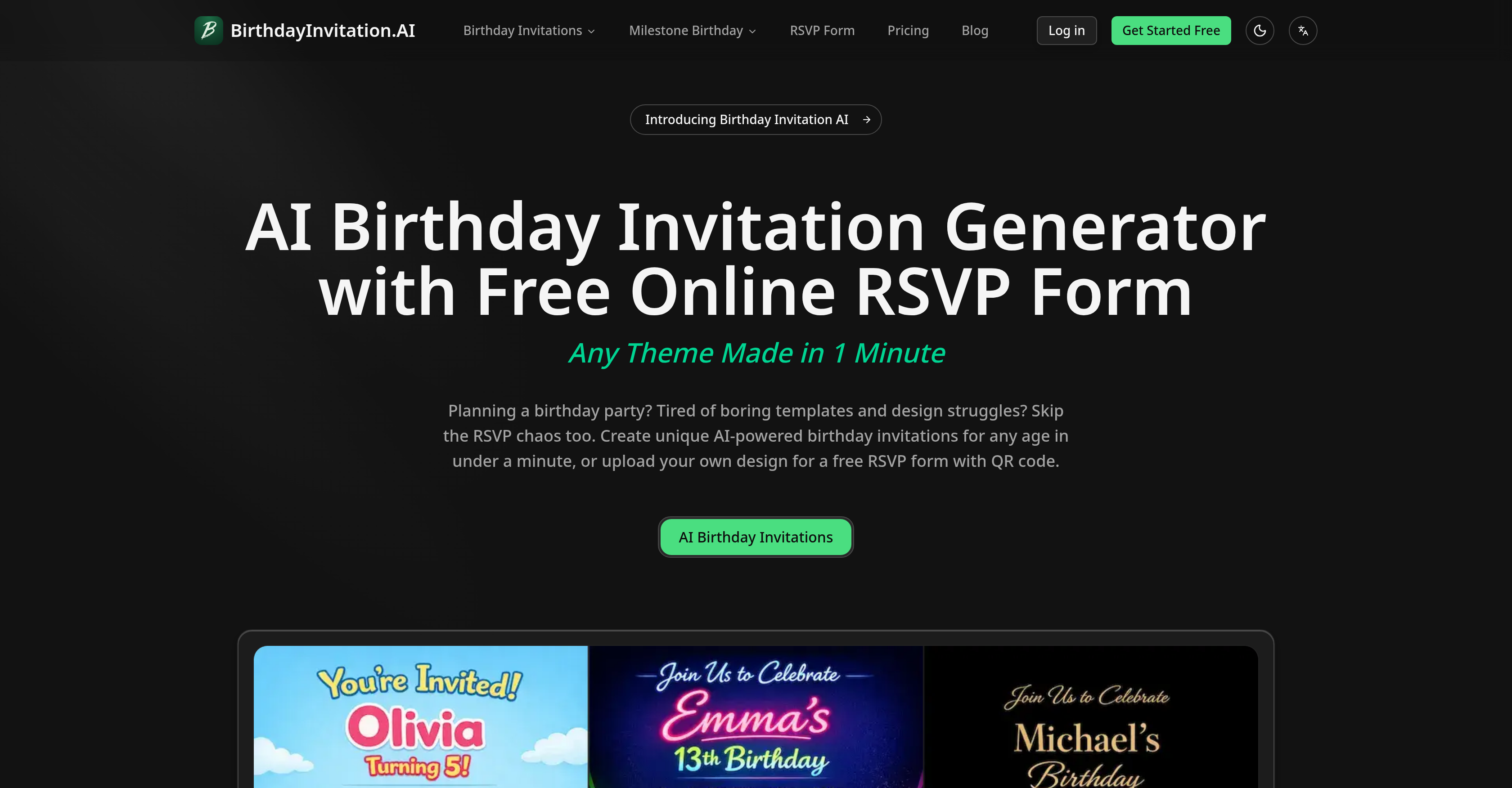 Birthday Invitation AI - Screenshot showing the interface and features of this AI tool