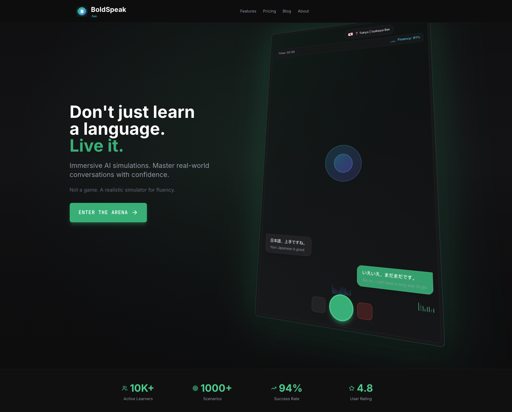 BoldSpeak - Screenshot showing the interface and features of this AI tool