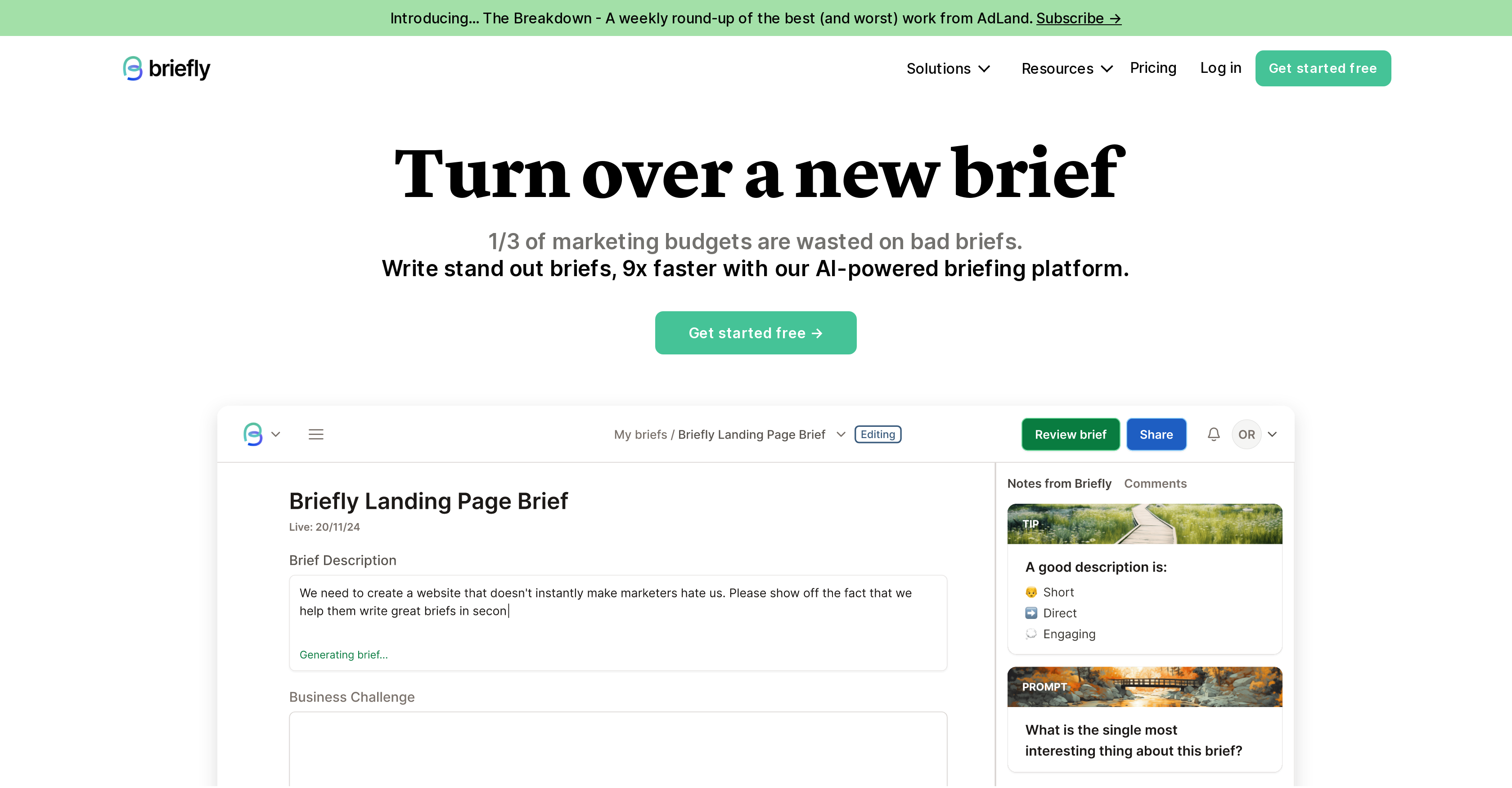 Briefly - Screenshot showing the interface and features of this AI tool