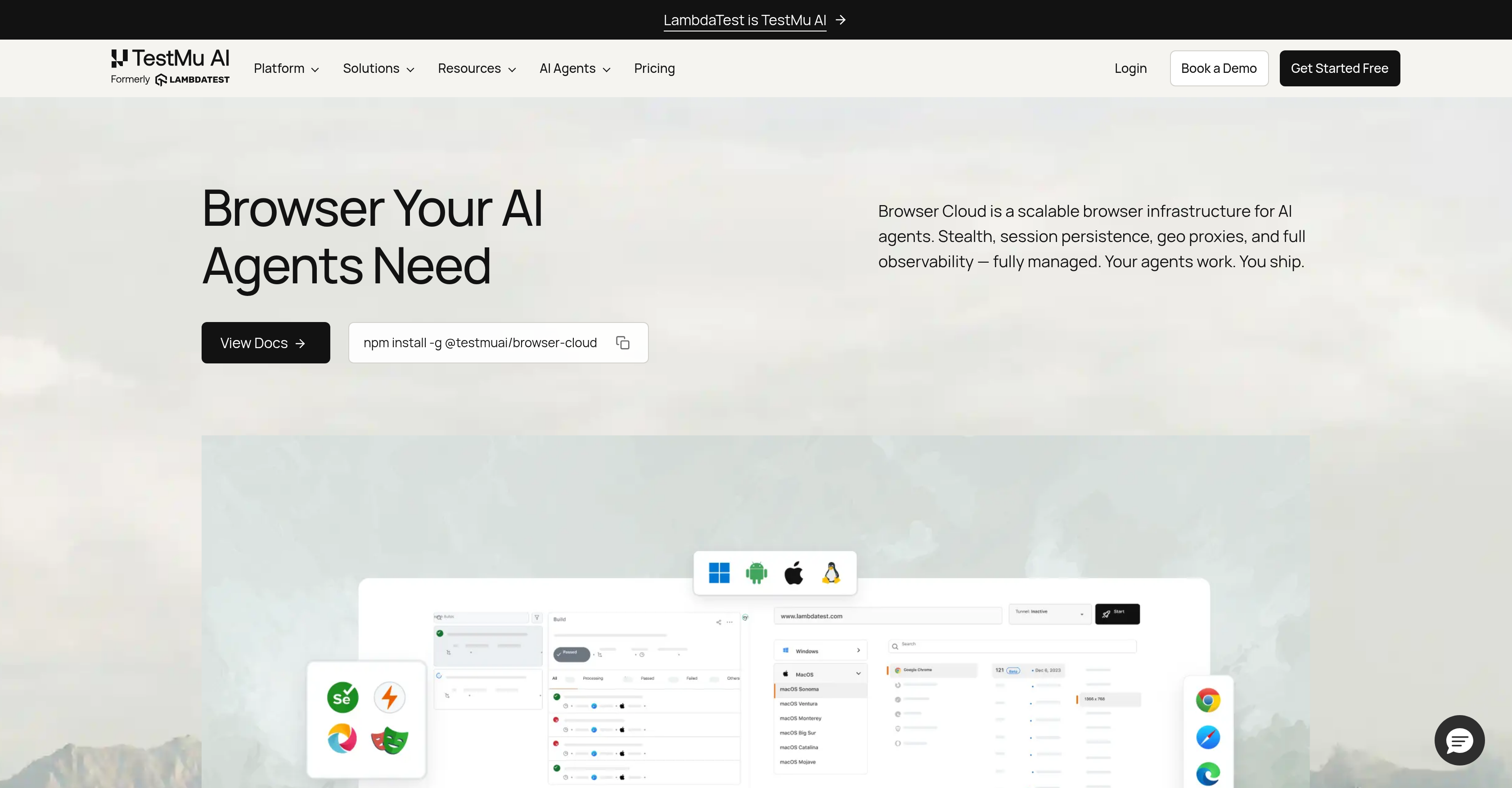 TestMu AI Browser Cloud - Screenshot showing the interface and features of this AI tool