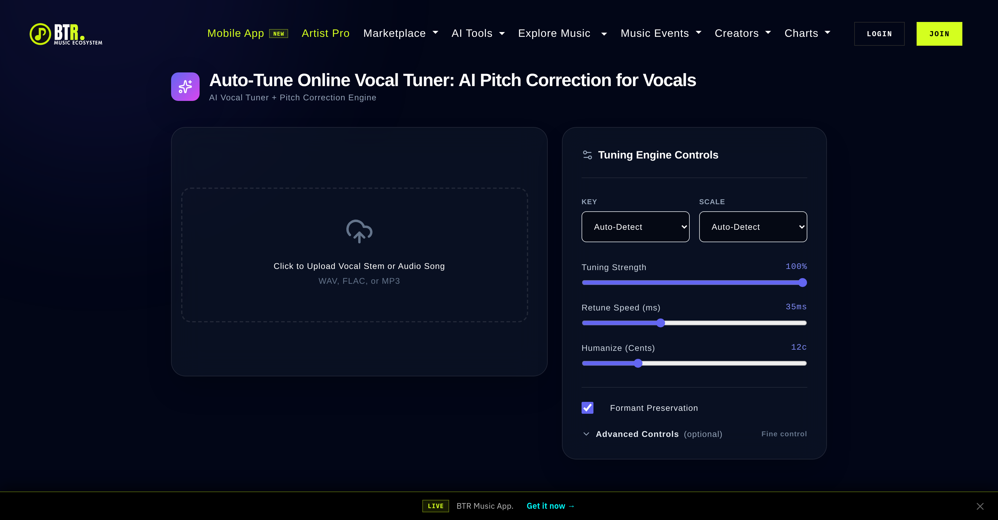 BTR Auto-Tune - Screenshot showing the interface and features of this AI tool