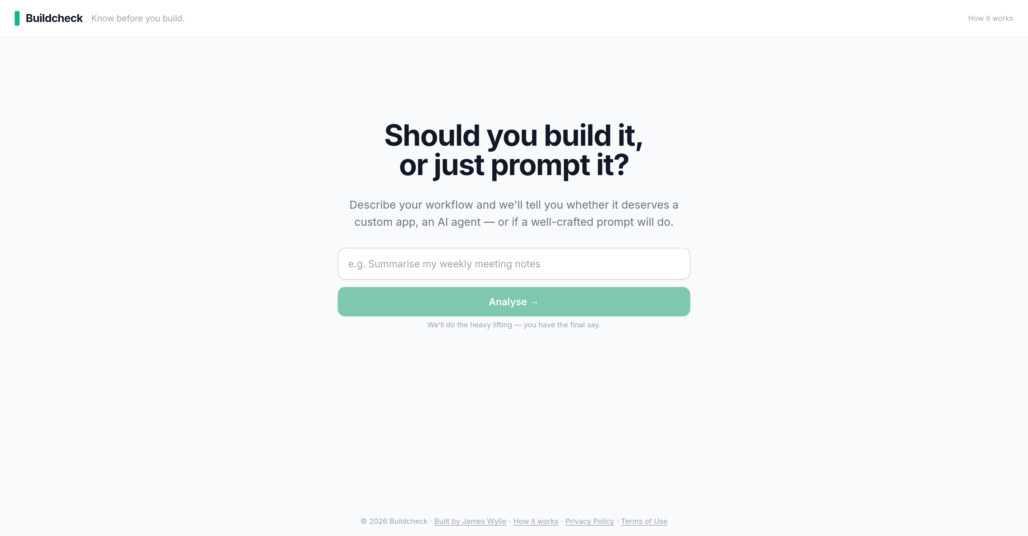 BuildCheck - Screenshot showing the interface and features of this AI tool