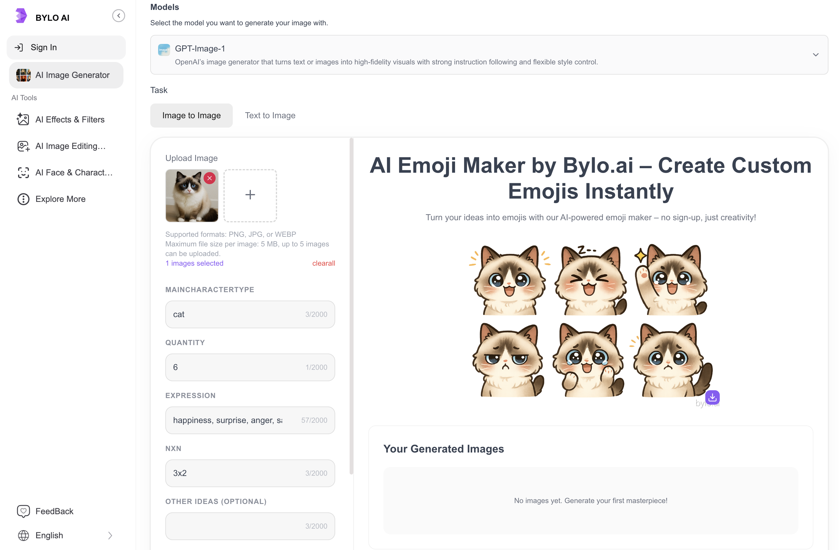 Bylo - Screenshot showing the interface and features of this AI tool