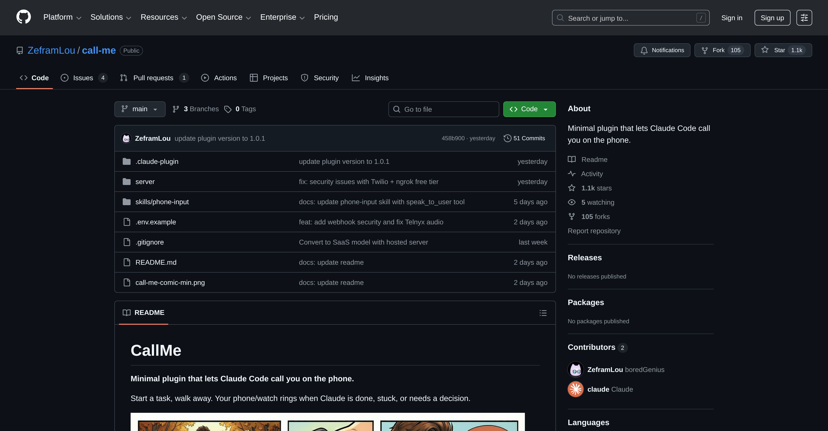 call-me by ZeframLou - Screenshot showing the interface and features of this AI tool