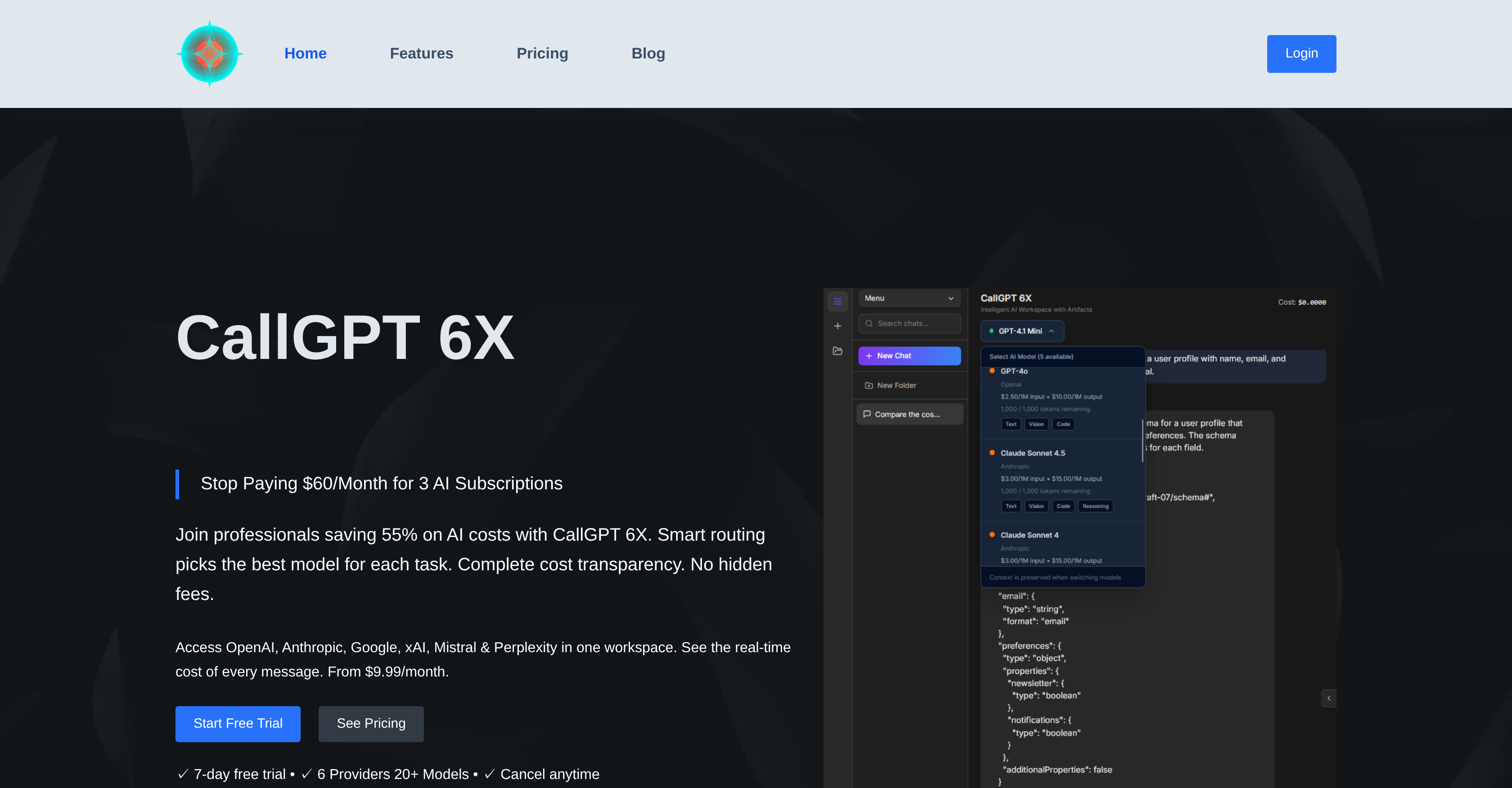 CallGPT 6X - Screenshot showing the interface and features of this AI tool
