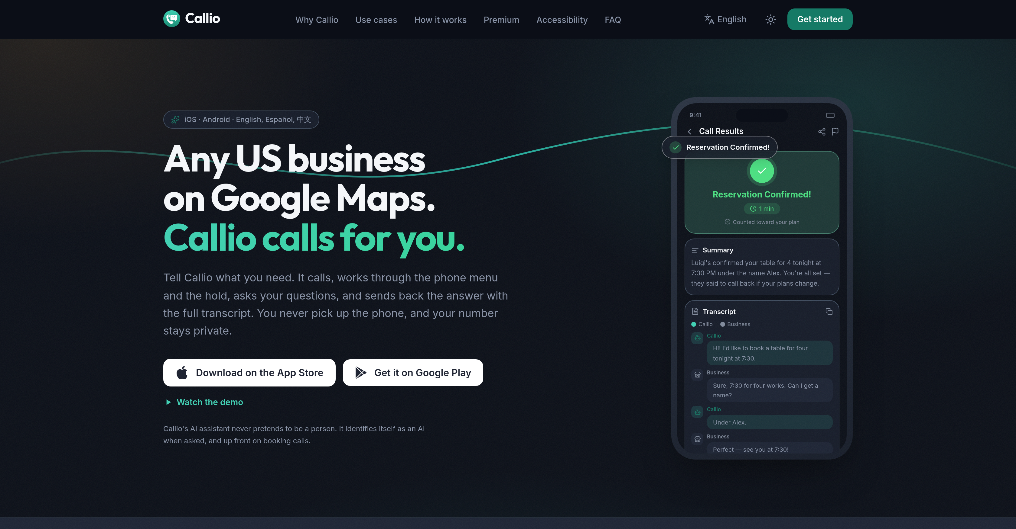 Callio - Screenshot showing the interface and features of this AI tool