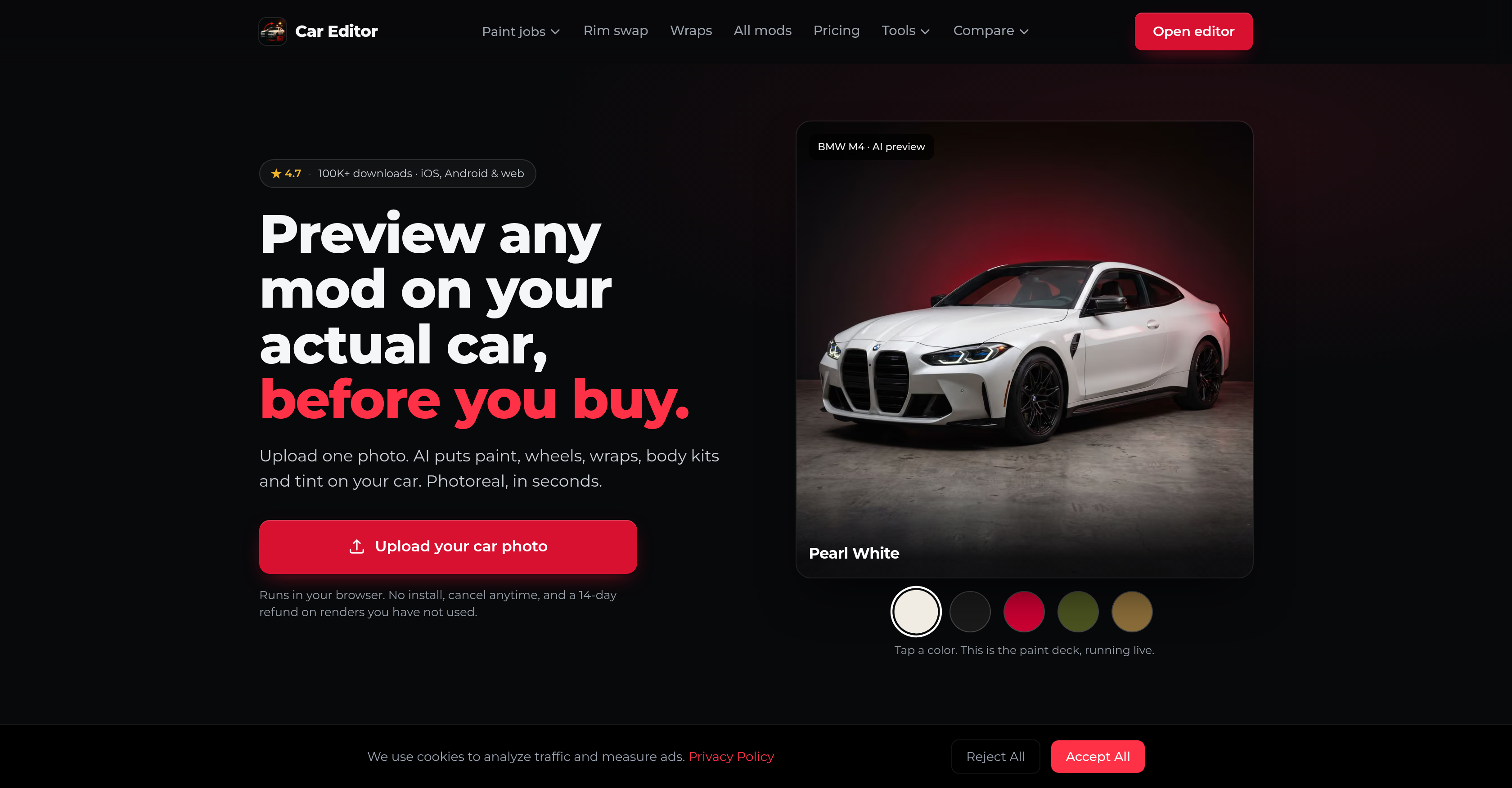 Car Editor - Screenshot showing the interface and features of this AI tool