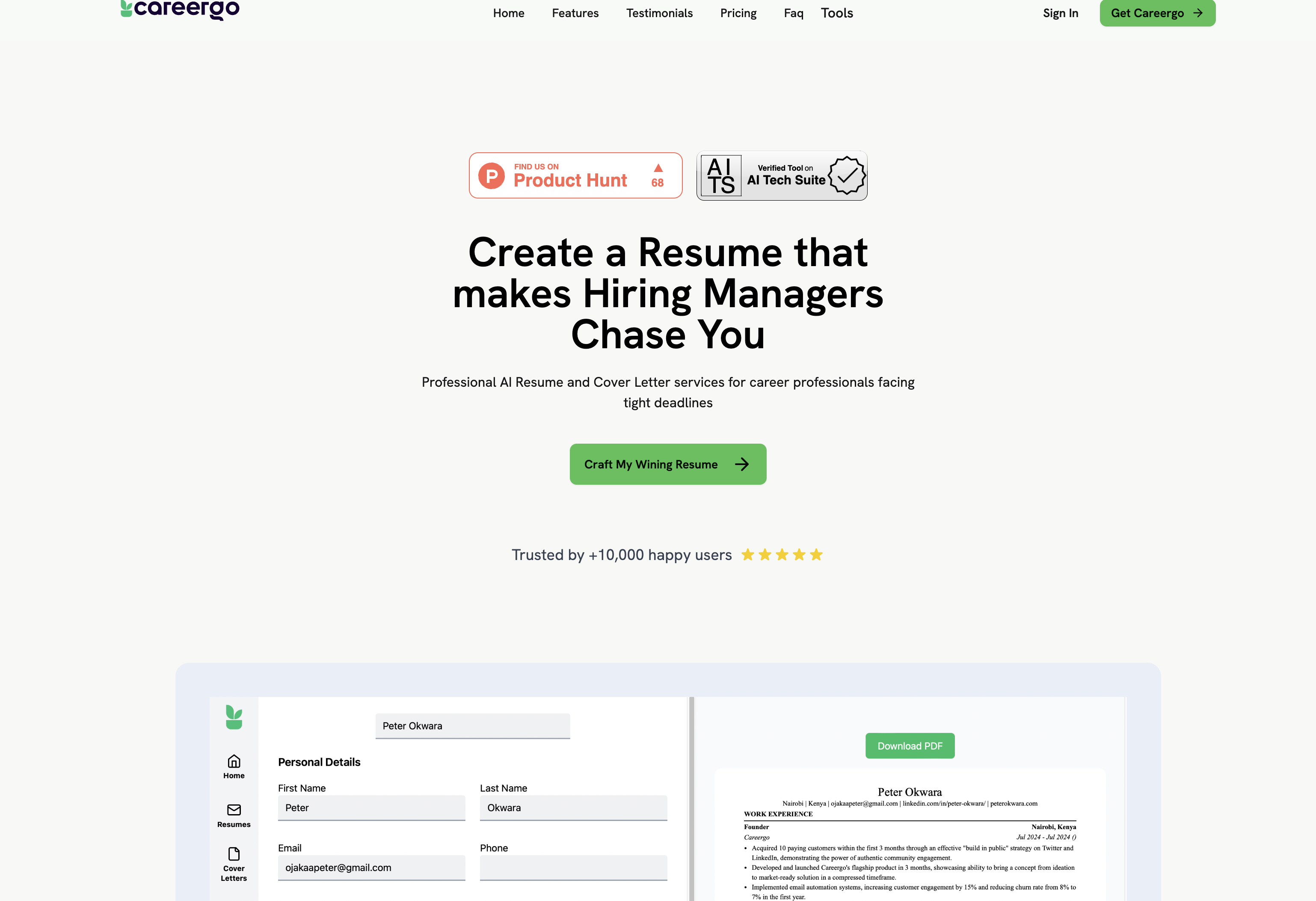 CareerGo - Screenshot showing the interface and features of this AI tool