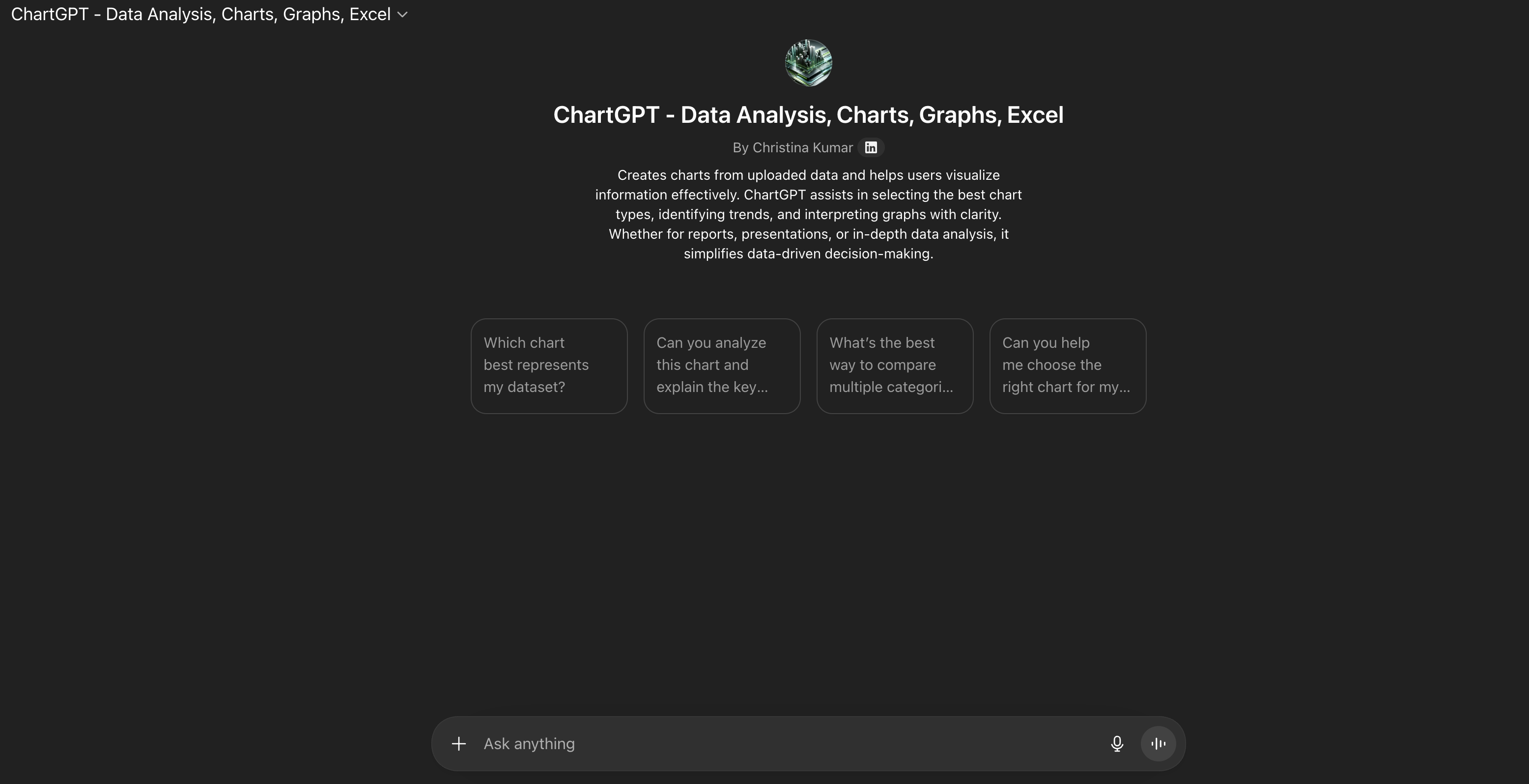 ChartGPT - Screenshot showing the interface and features of this AI tool
