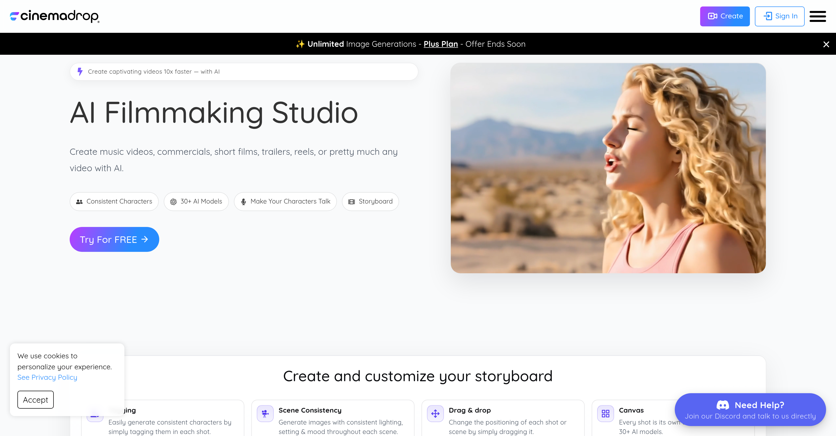 CinemaDrop - Screenshot showing the interface and features of this AI tool