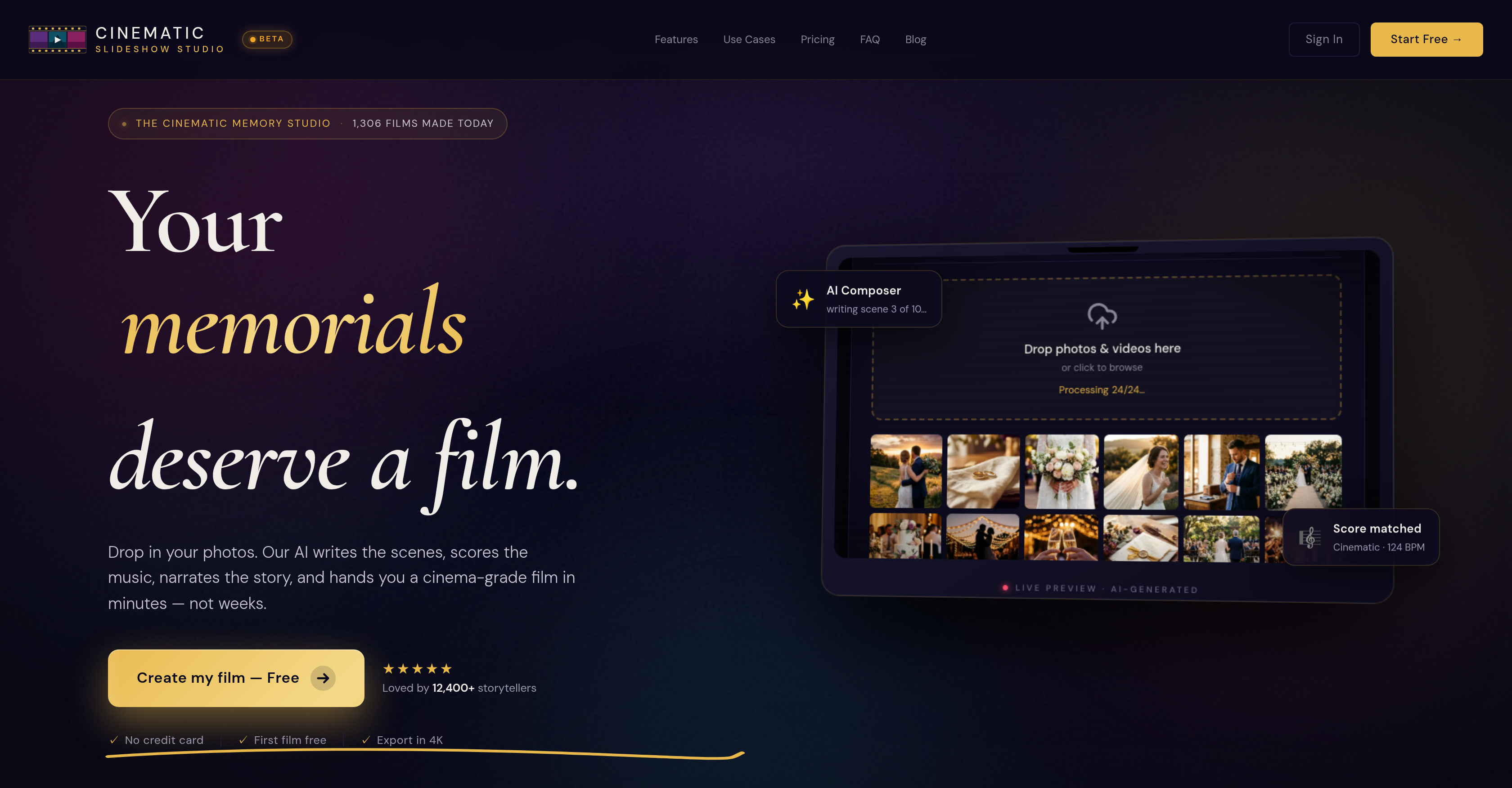Cinematic Slideshow Studio - Screenshot showing the interface and features of this AI tool