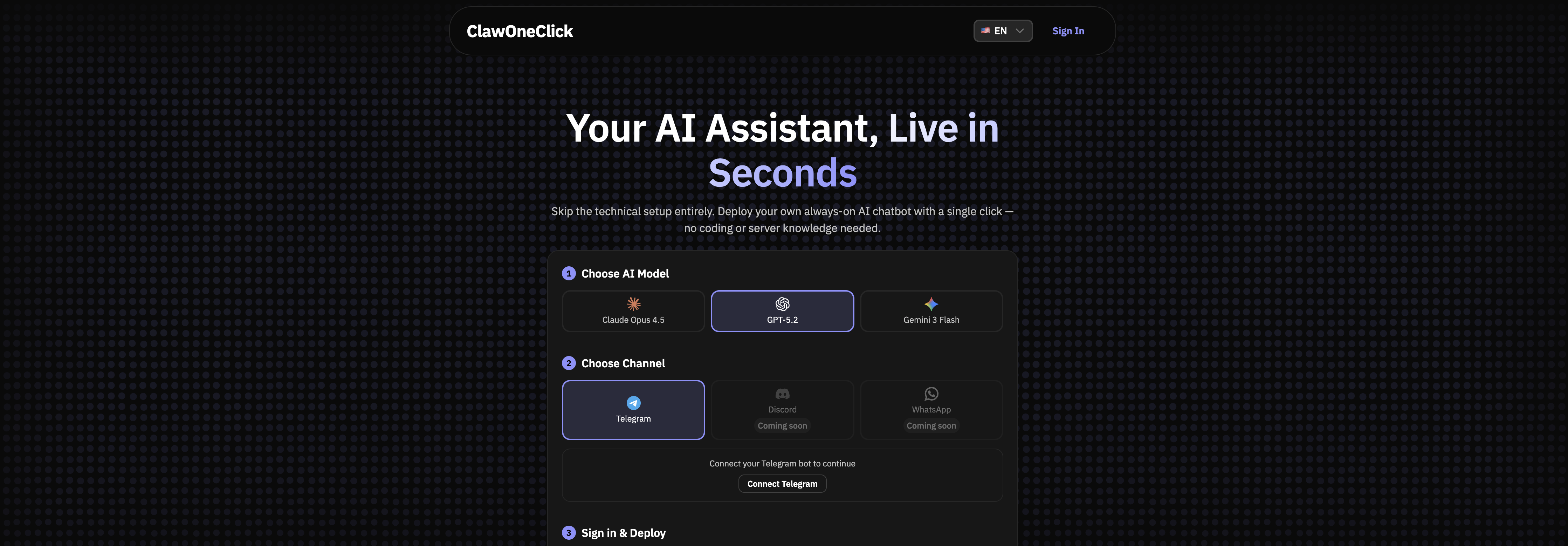 ClawOneClick - Screenshot showing the interface and features of this AI tool