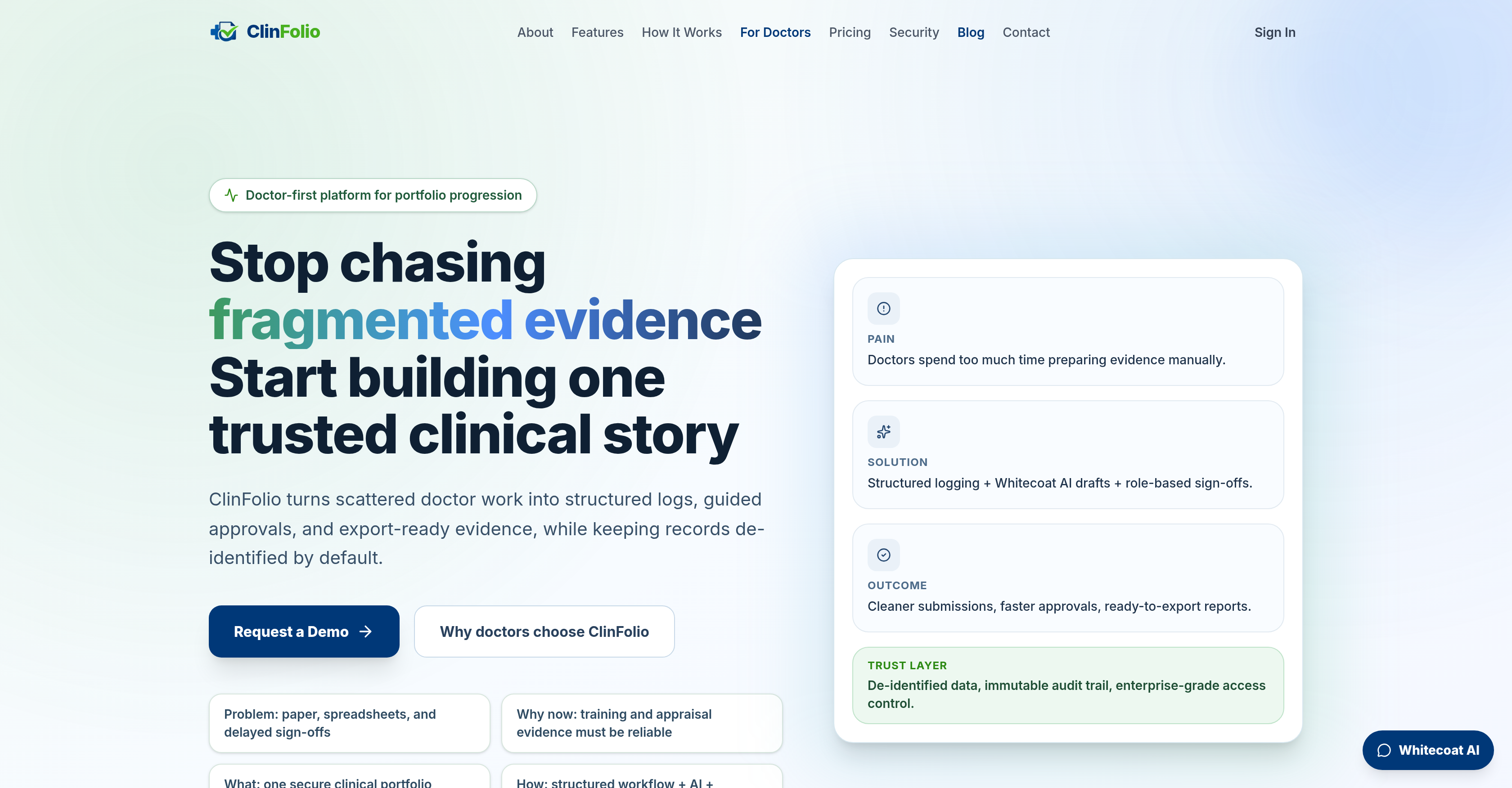 ClinFolio - Screenshot showing the interface and features of this AI tool