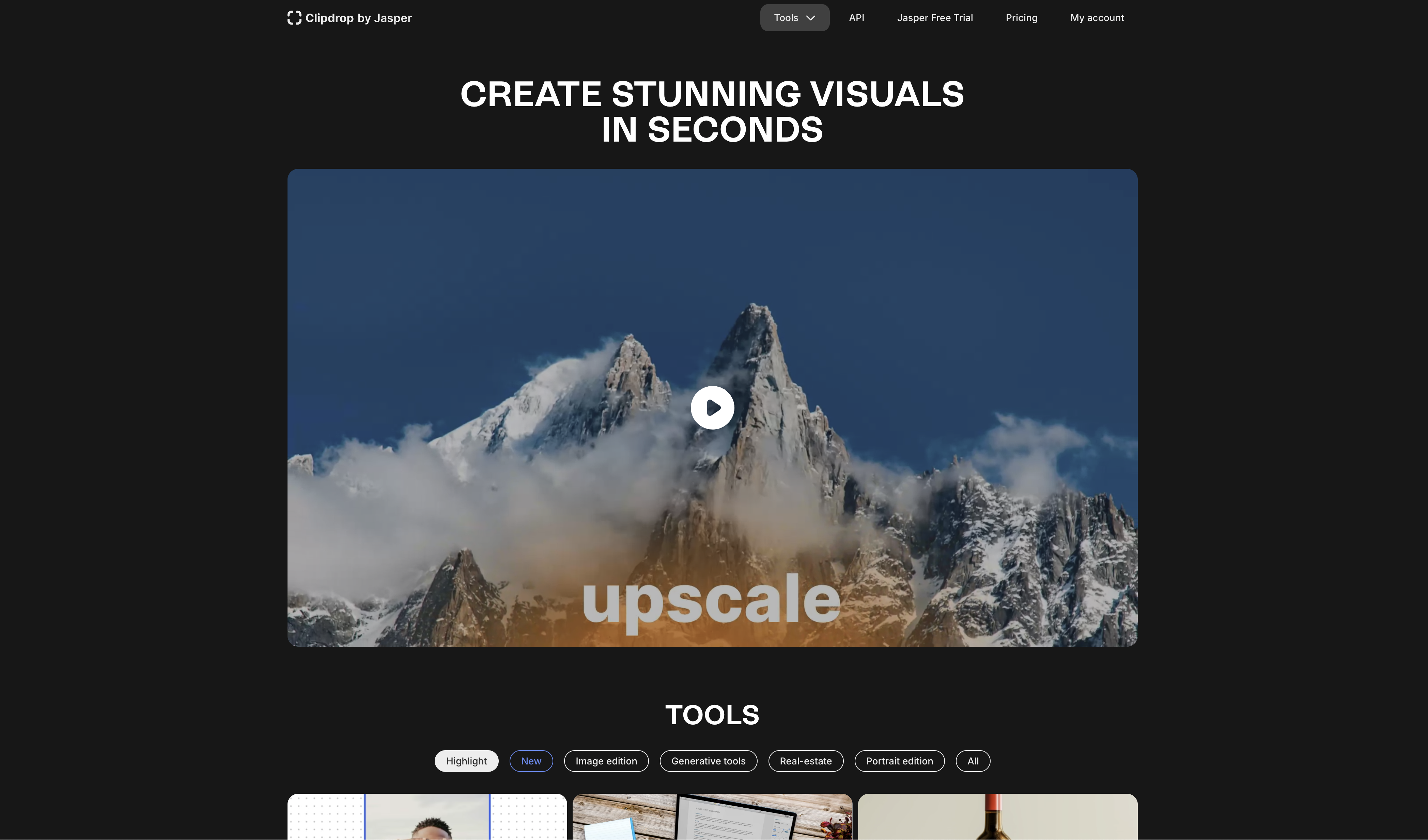 Clipdrop - Screenshot showing the interface and features of this AI tool