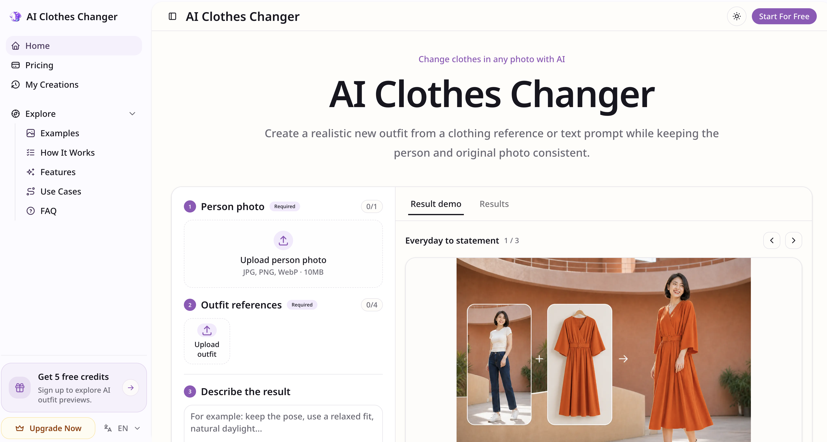 ClothesChangerAI.net - Screenshot showing the interface and features of this AI tool