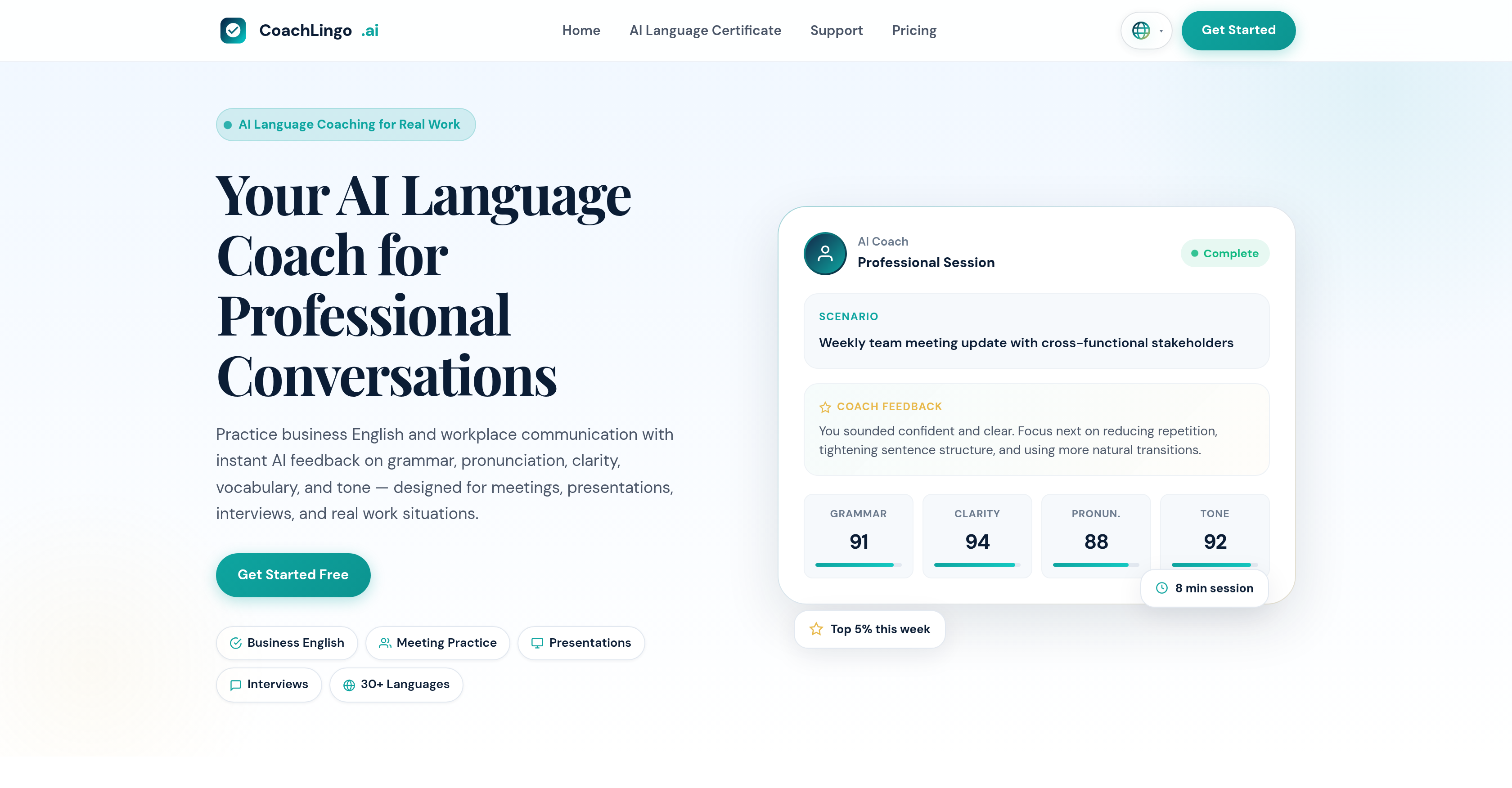 CoachLingo.ai - Screenshot showing the interface and features of this AI tool