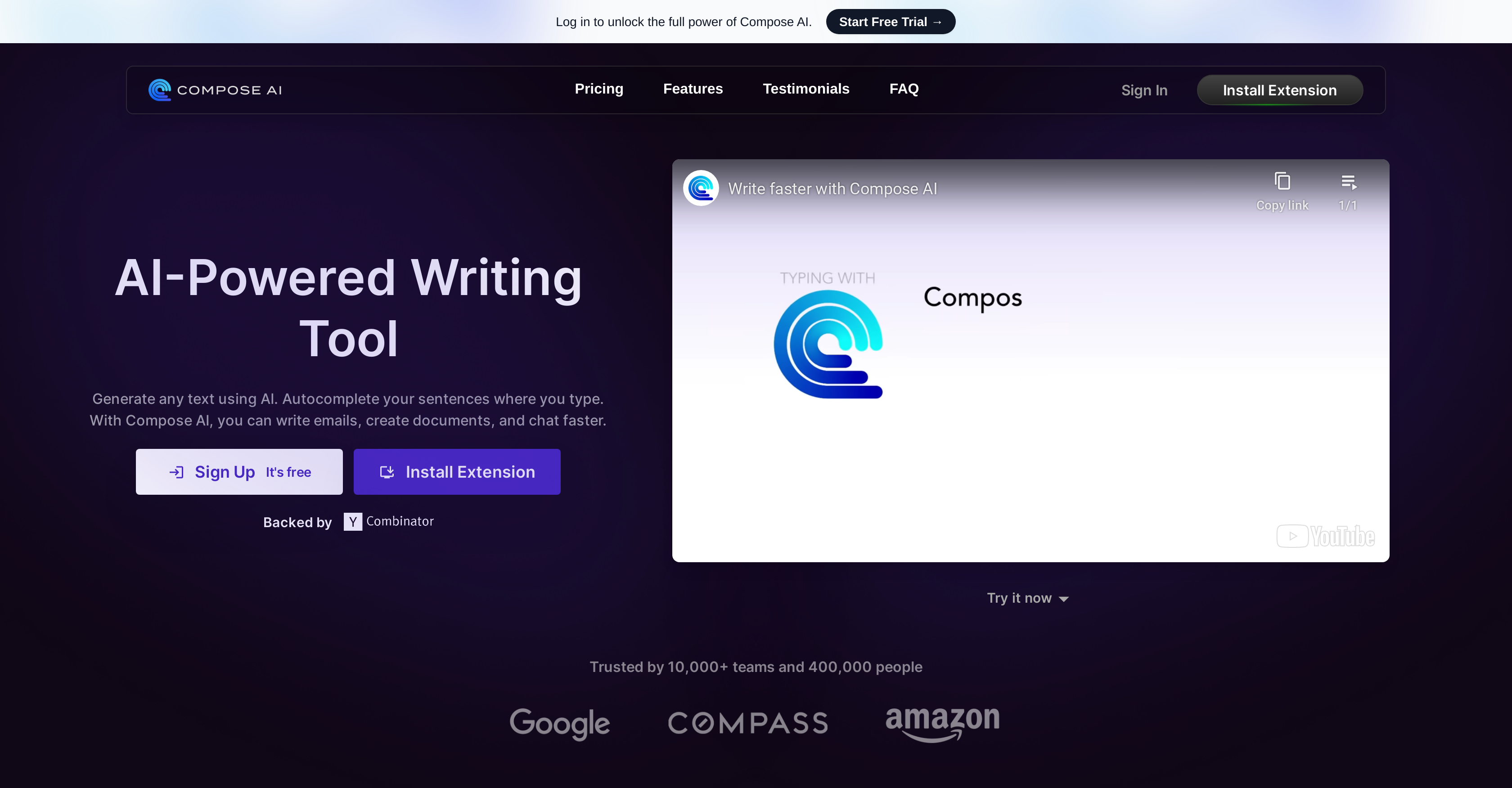 Compose AI - Screenshot showing the interface and features of this AI tool