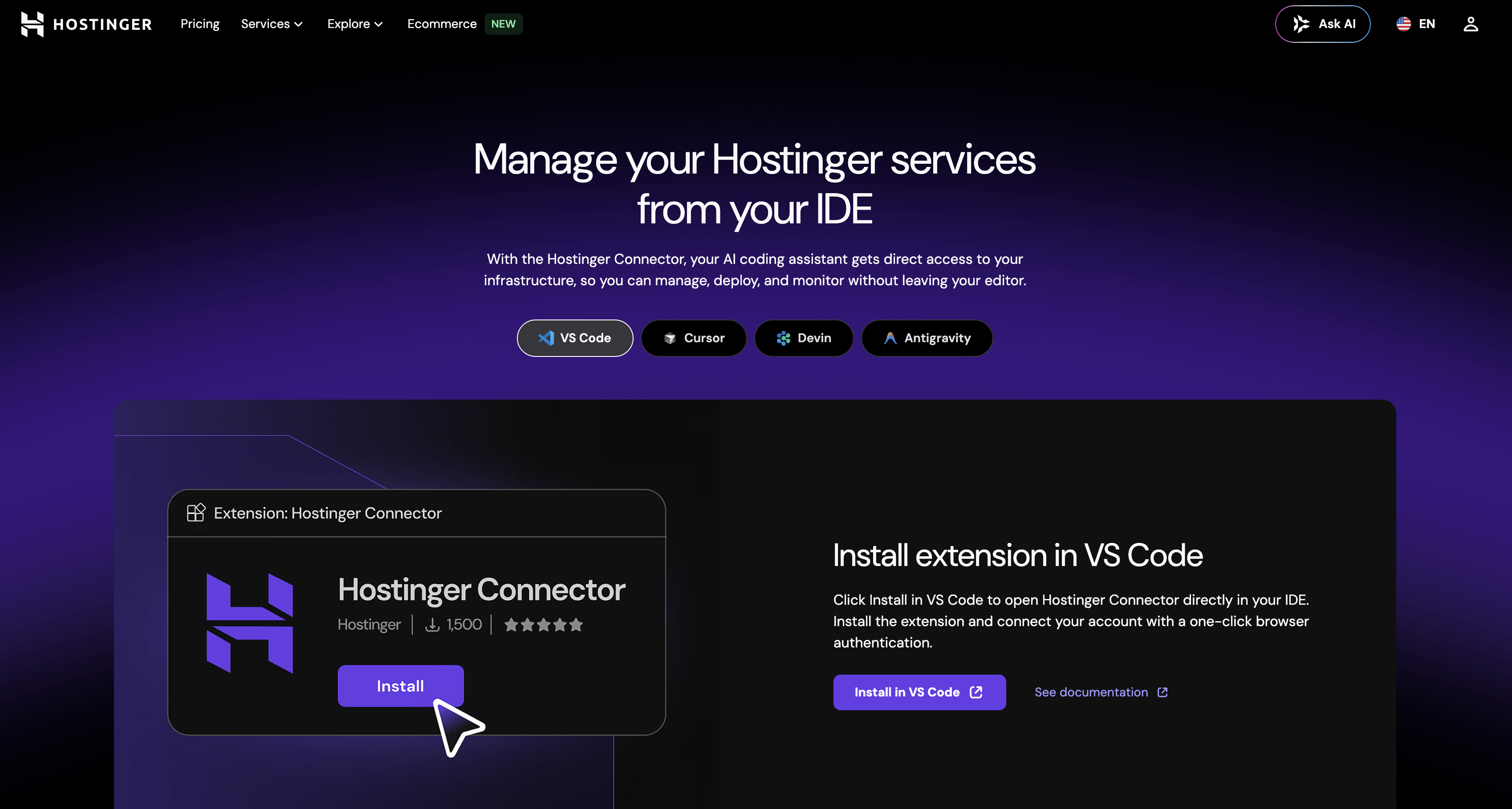 Connector | Hostinger - Screenshot showing the interface and features of this AI tool