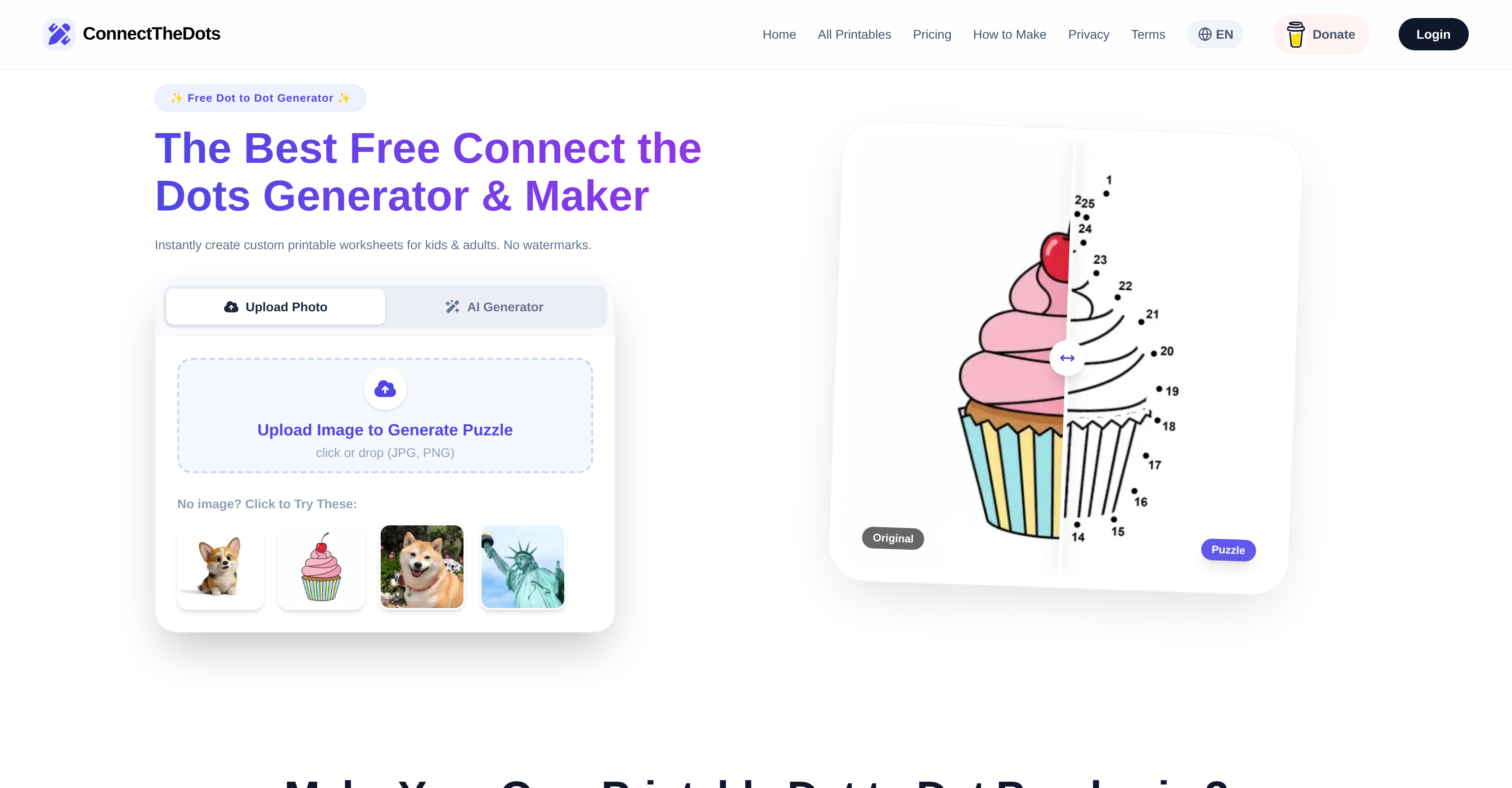 ConnectTheDots Generator - Screenshot showing the interface and features of this AI tool