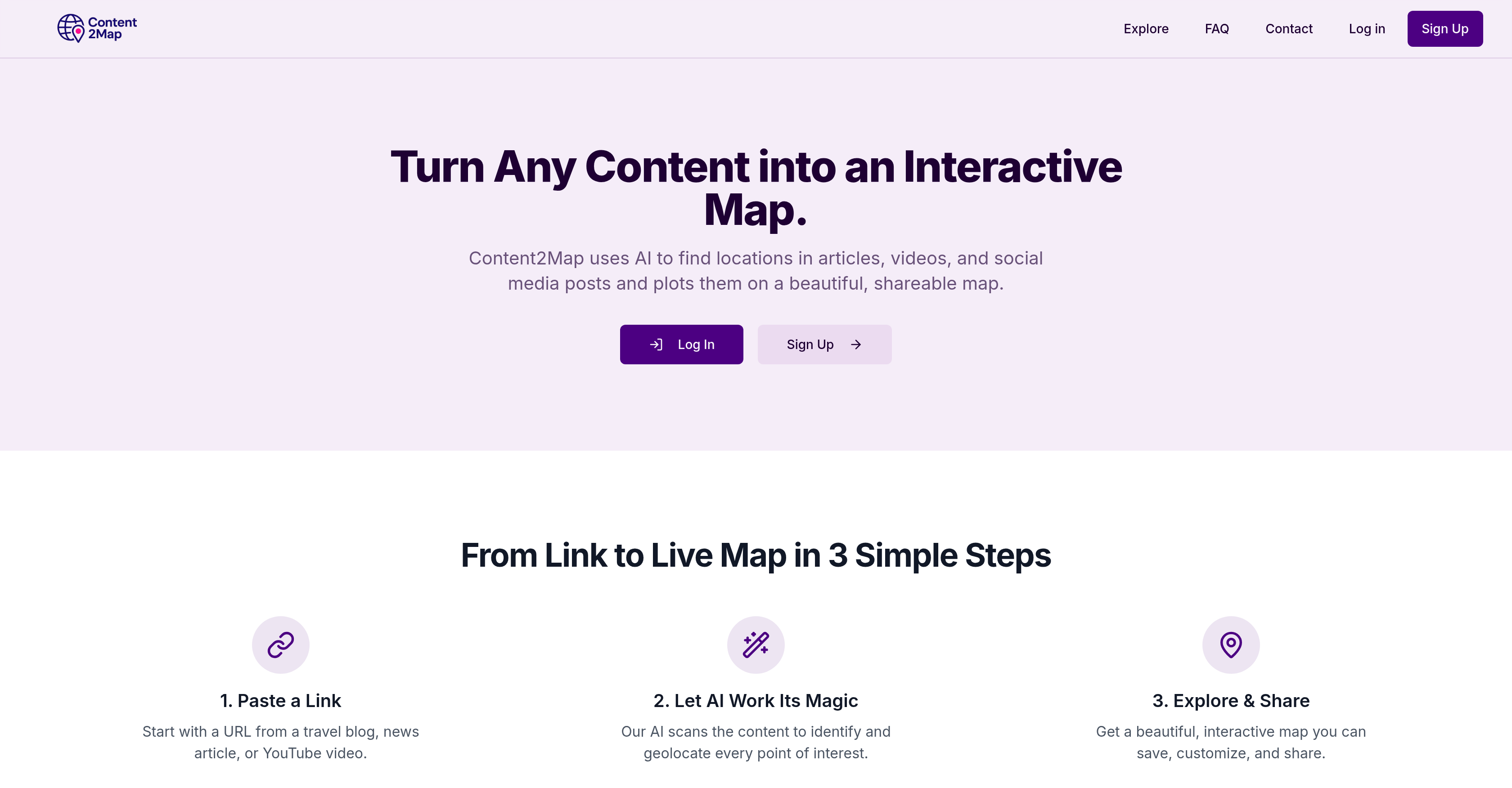 Content2Map - Screenshot showing the interface and features of this AI tool