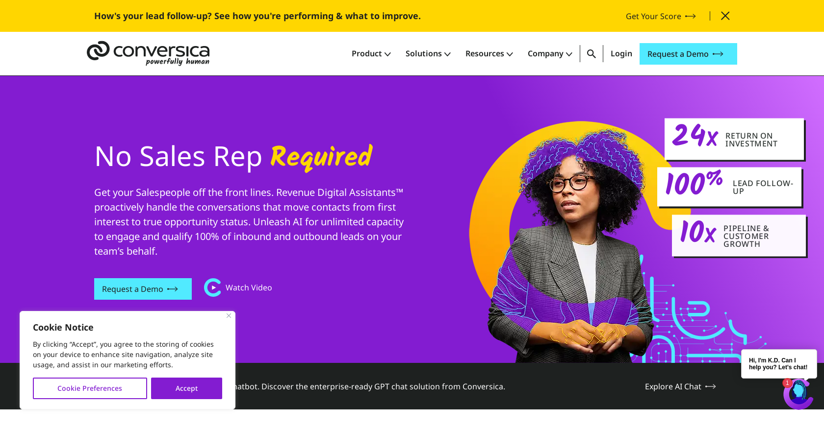 Conversica - Screenshot showing the interface and features of this AI tool