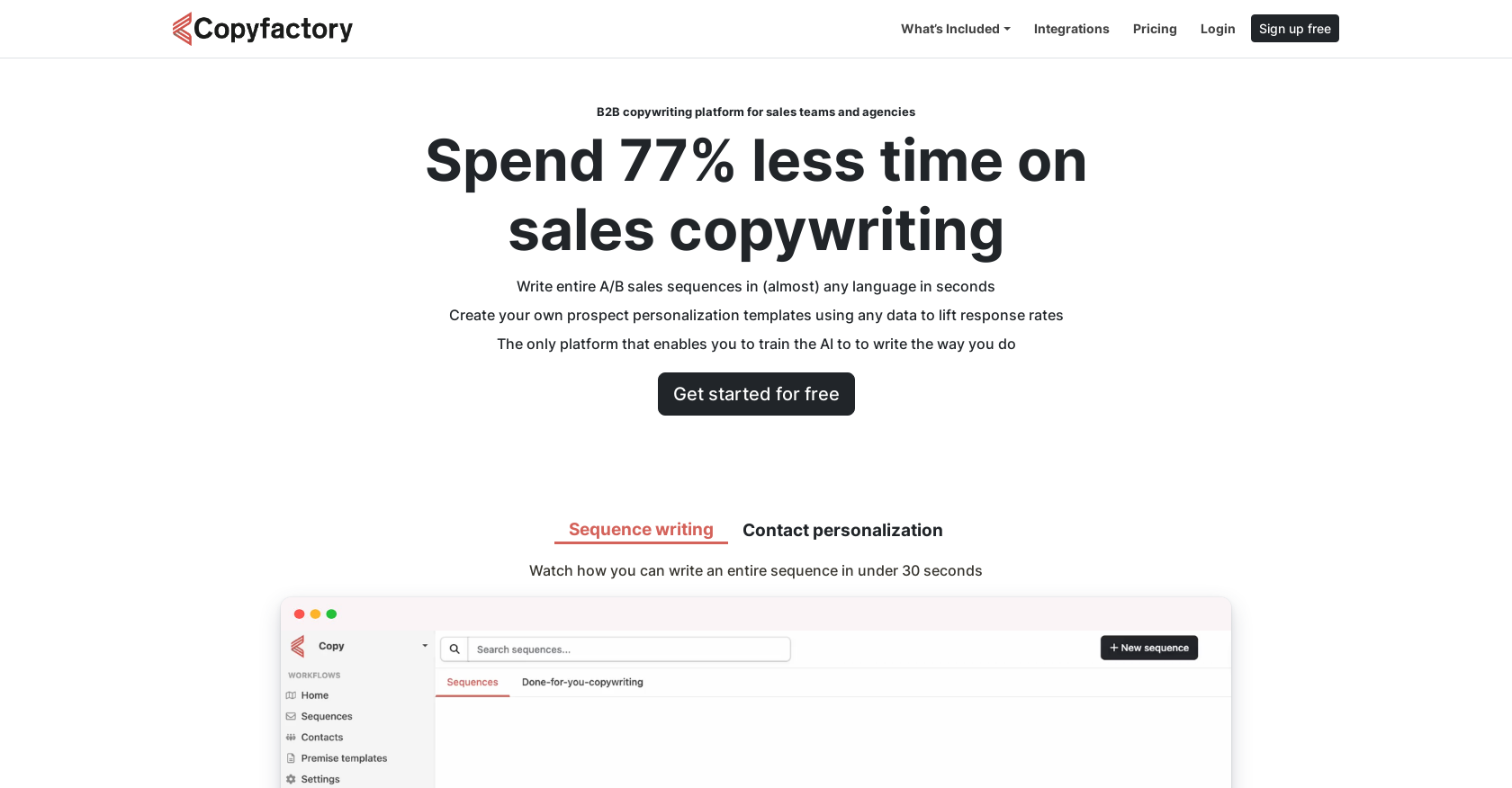 Copyfactory - Screenshot showing the interface and features of this AI tool