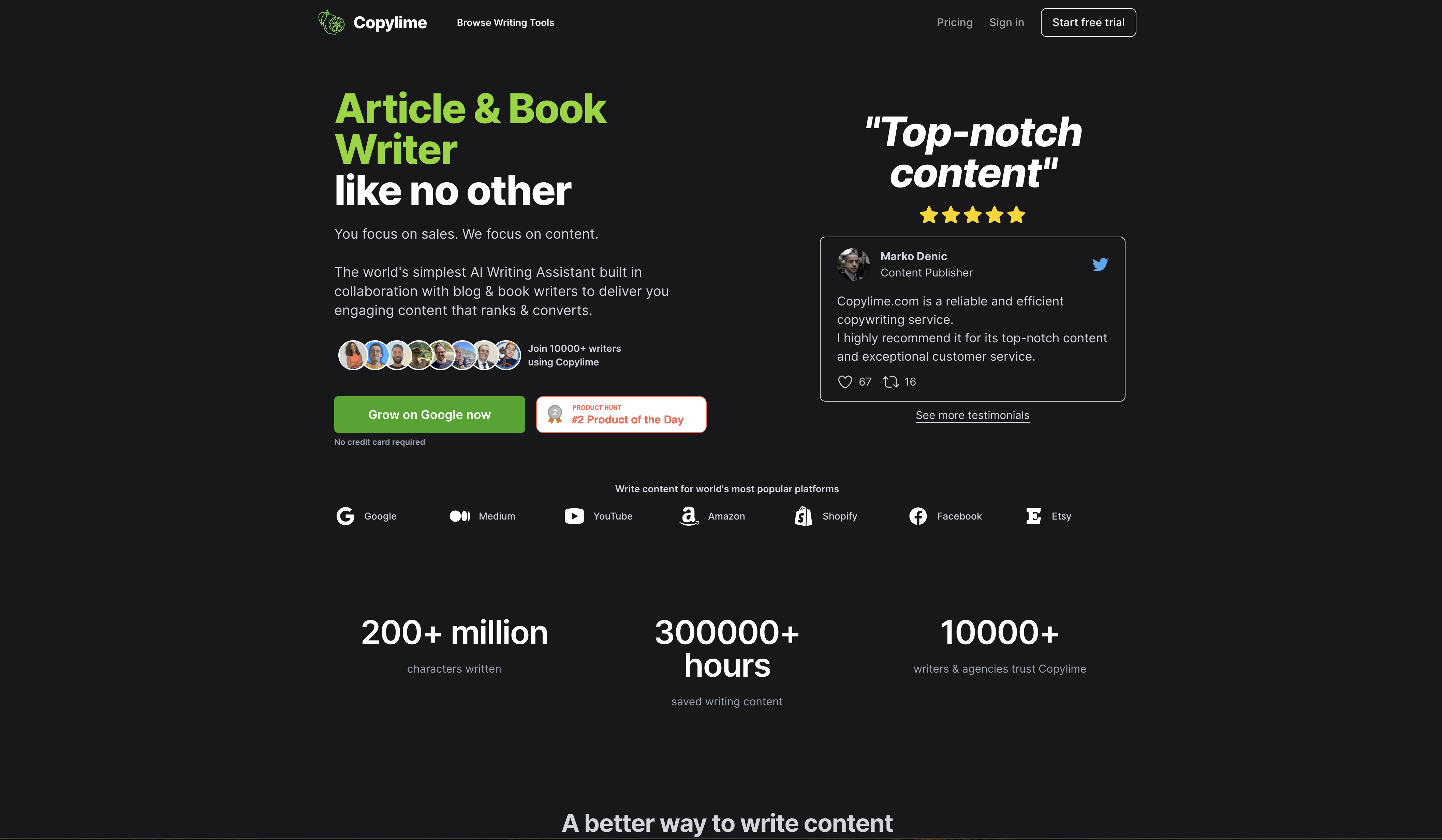 Copylime - Screenshot showing the interface and features of this AI tool