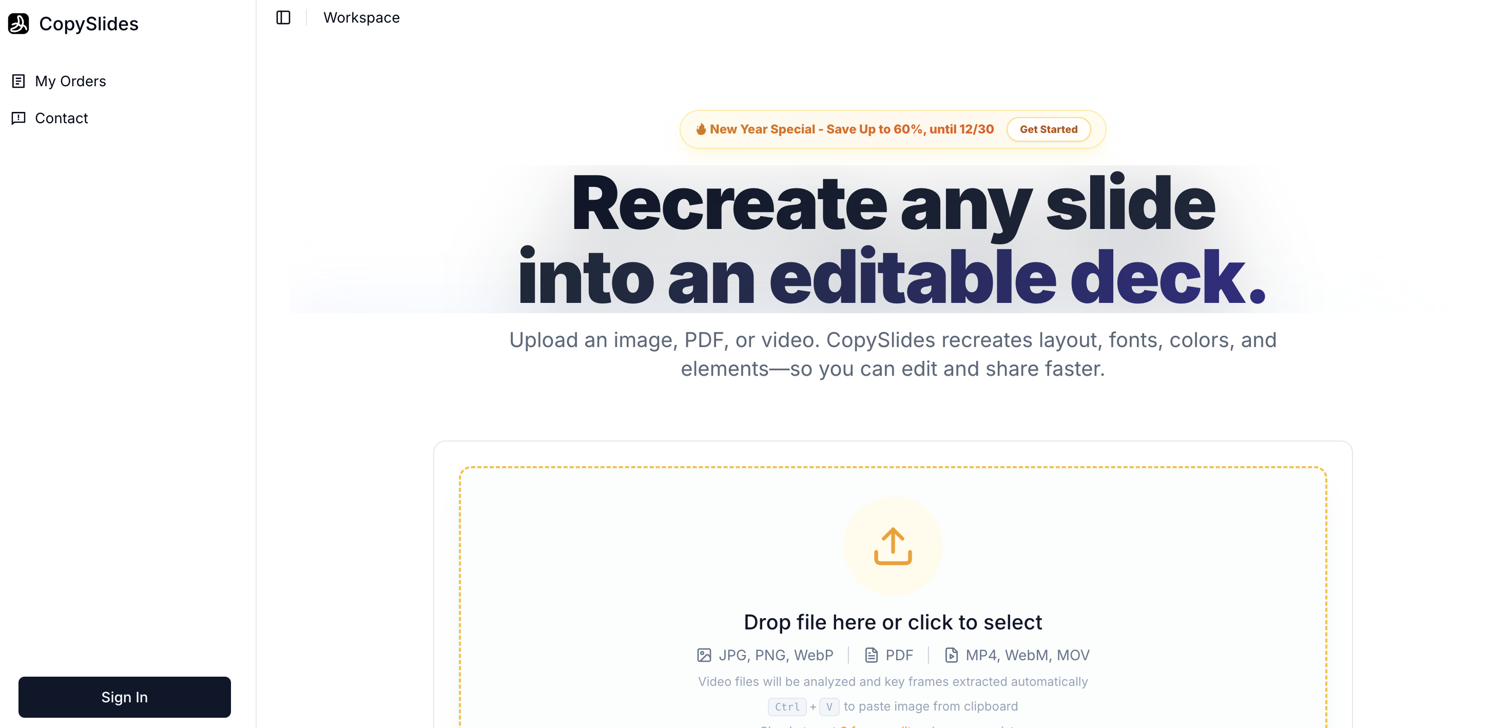 CopySlides - Screenshot showing the interface and features of this AI tool